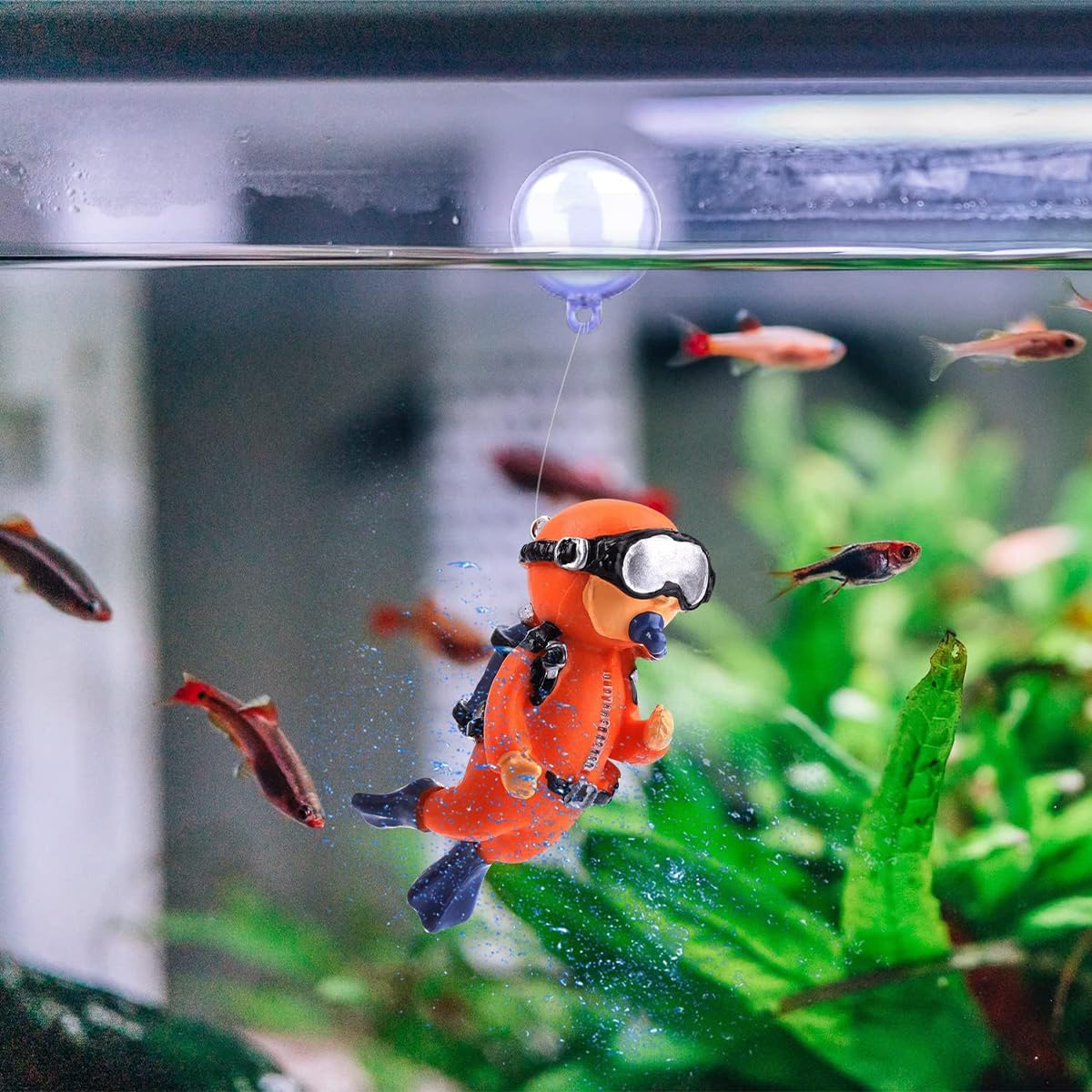 VOANZO 2PCS Aquarium Ornaments Fish Tank Decorations Floating Mini Diver Ornament -Orange+Blue - Image 2