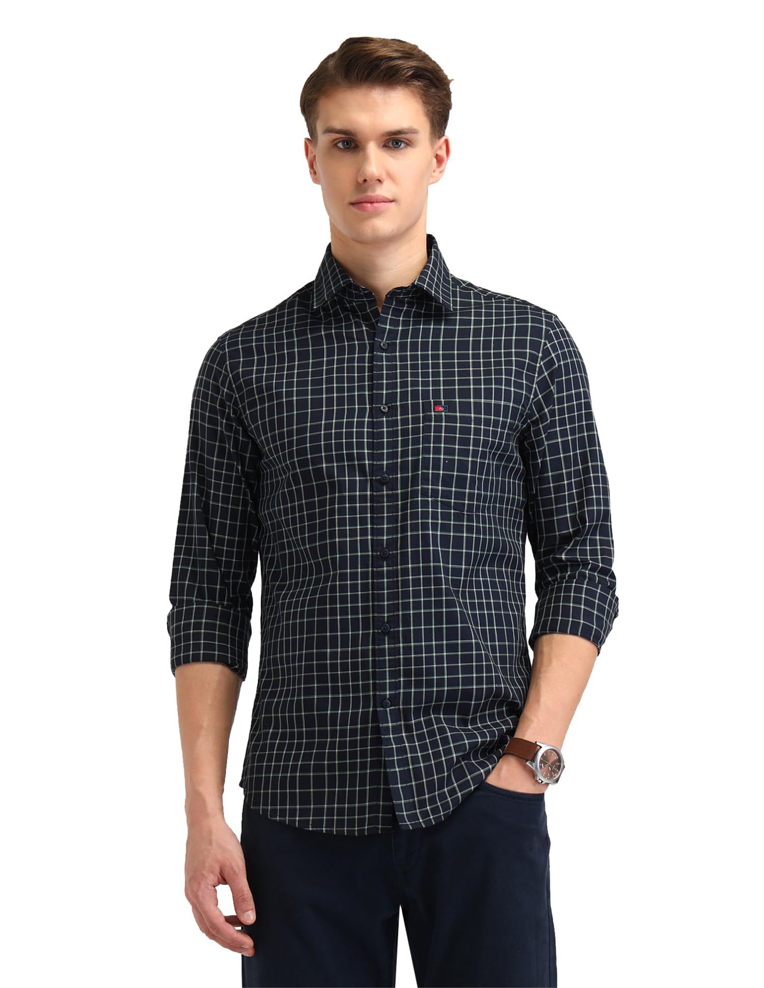 arvind AD Men's Checked Slim fit Casual Pure Cotton Full Sleeves Shirts - Party, Blue-picture-15