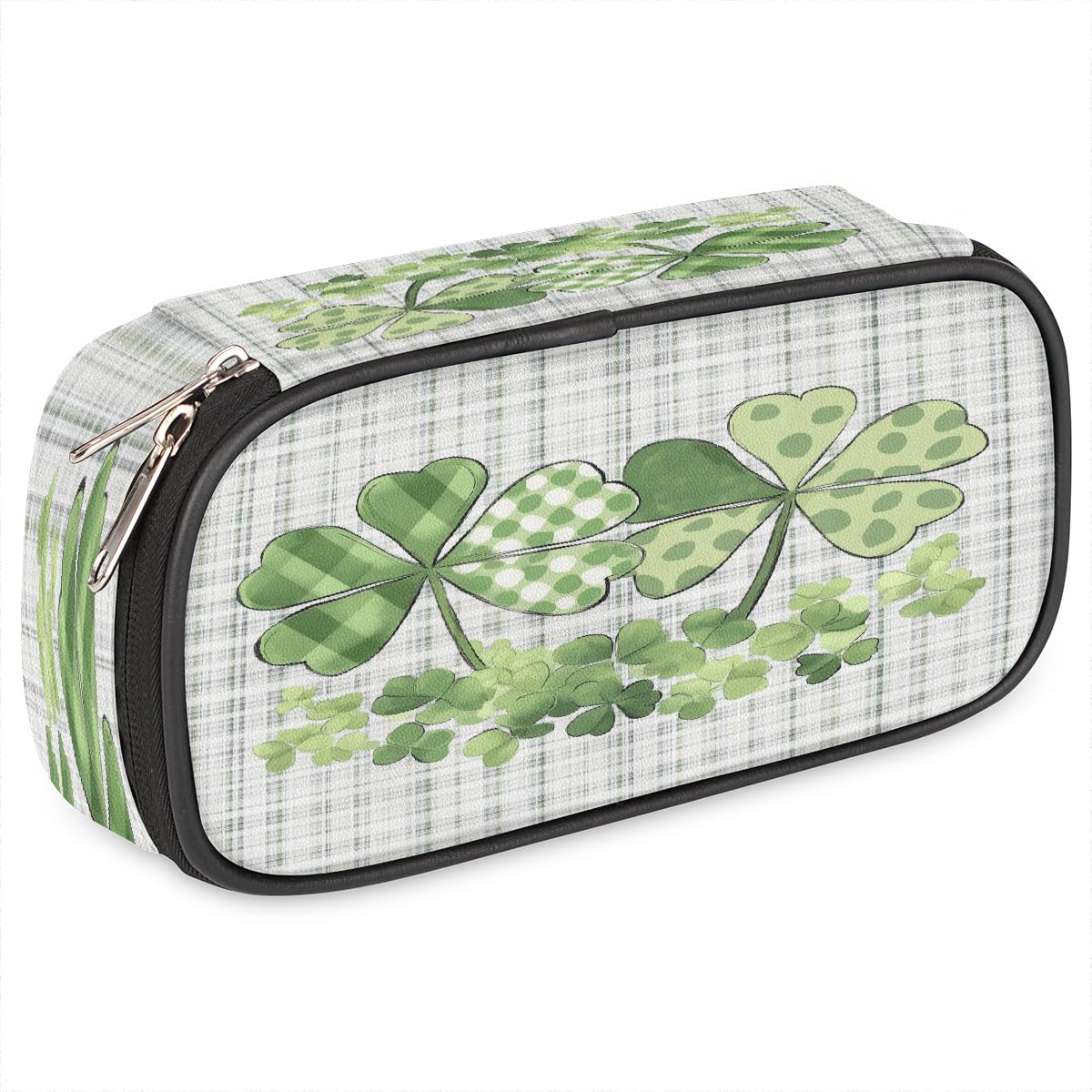 VQUVQV St Patricks Clover Pattern Pencil Case for Girls Boys, Large Capacity Pen Case Stationery Pouch for School Office Supplies