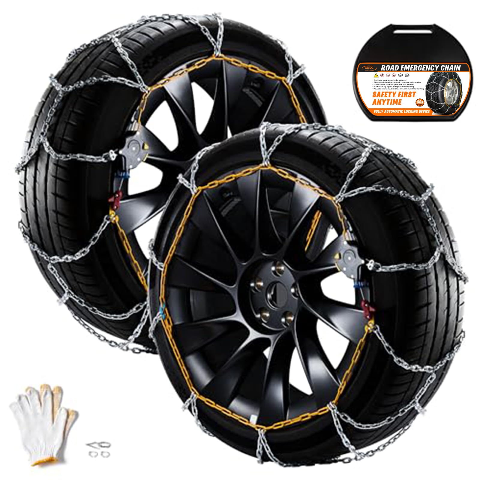DEDC Catene da neve per auto, catene da neve per SUV e camion, catene per ruote di trazione automatica per pneumatici da 1 minuto, montaggio rapido, facile da montare, riutilizzabili, universali,