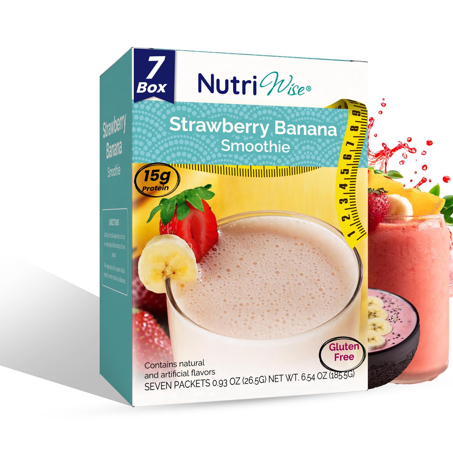 NutriWise - Strawberry & Banana Smoothie | Healthy Delicious Beverage | High Protein, Fat Free, Low Carb, Low Calorie, (7/Box)