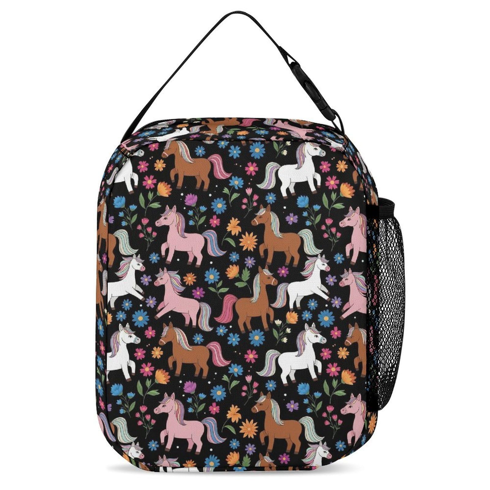 Conjunto de mochila de viaje con bolsas para el almuerzo y neceser. Mochila con forma de caballo y flores. Caja de almacenamiento para libros.