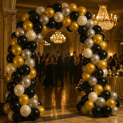 Miniatura 7 de Juego de 100 globos de lujo  Globos de látex de 12 pulgadas en oro metálico, plata, negro y perla blanca  Perfecto para cumpleaños, bodas,