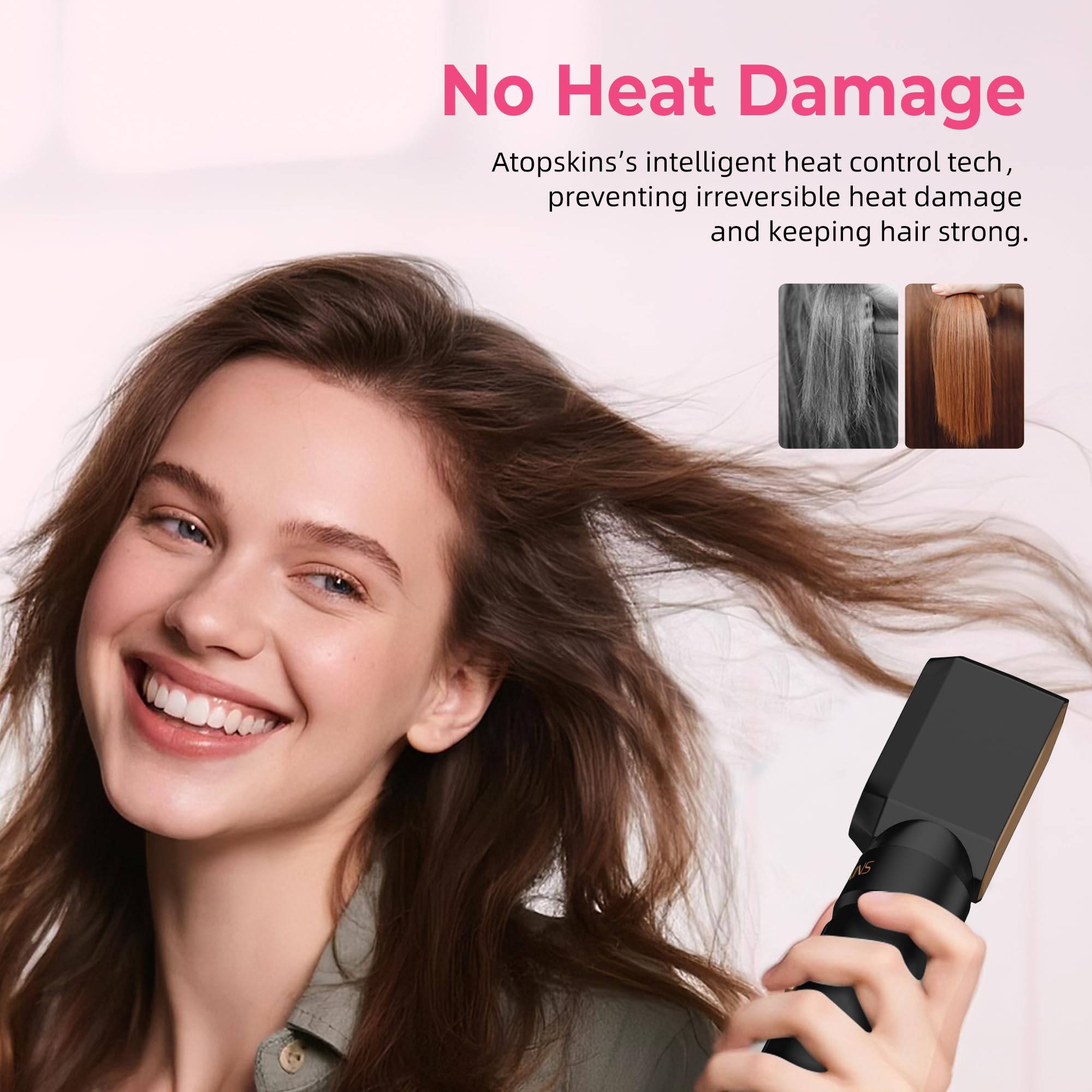 Atopskins Airstyler 6 en 1, Secador Pelo Profesional, 6 en 1 Secador y Cepillo de Pelo con Hair Dryer, Cepillo Alisador Pelo, Secador Pelo Rizado, Thermal Brush, Cepillo de Aire Caliente, Regalos