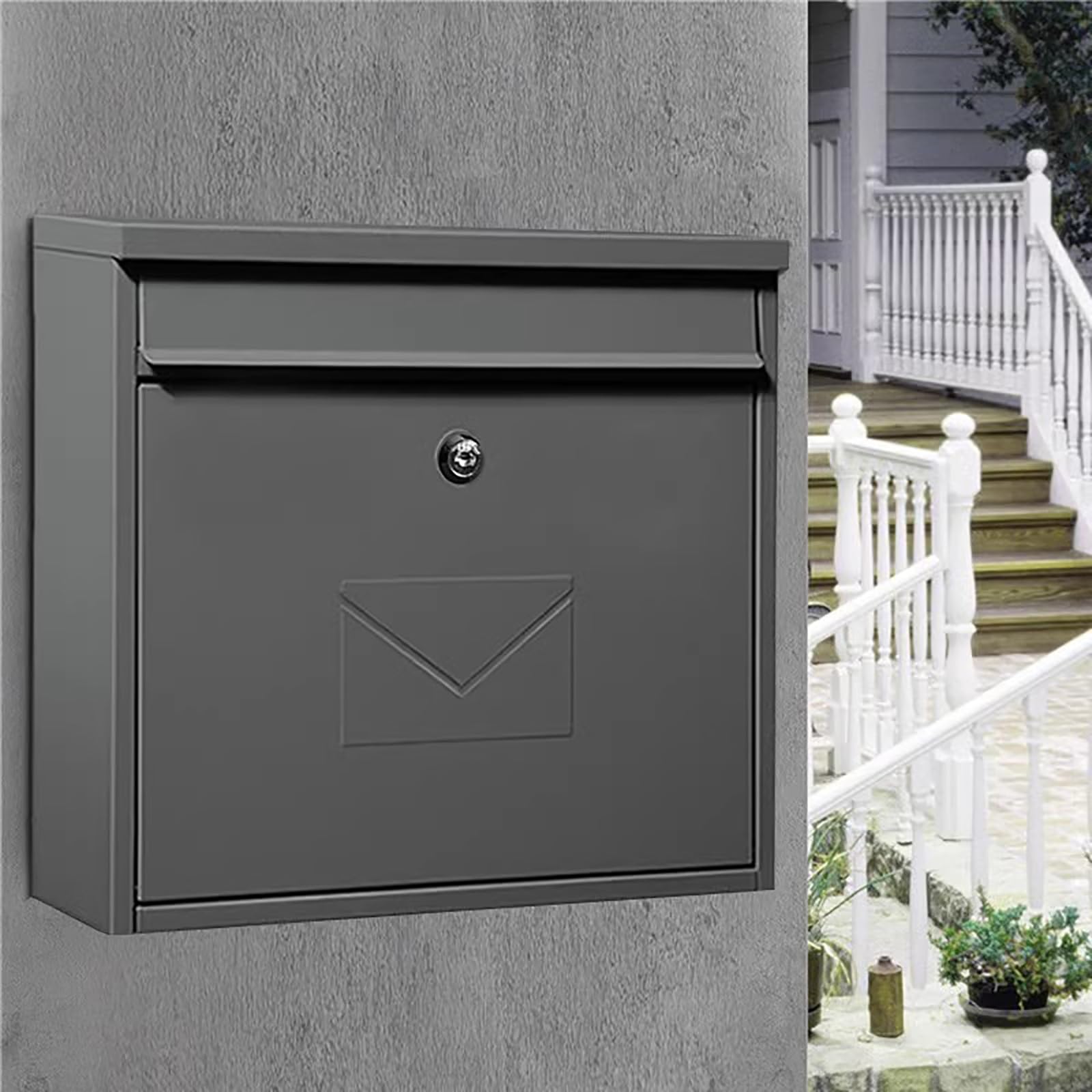 Email address, Retro Style Mailbox with Two Keys, Large Capacity, Weatherproof Design, Suitable for Home and Office(Dark Grey)