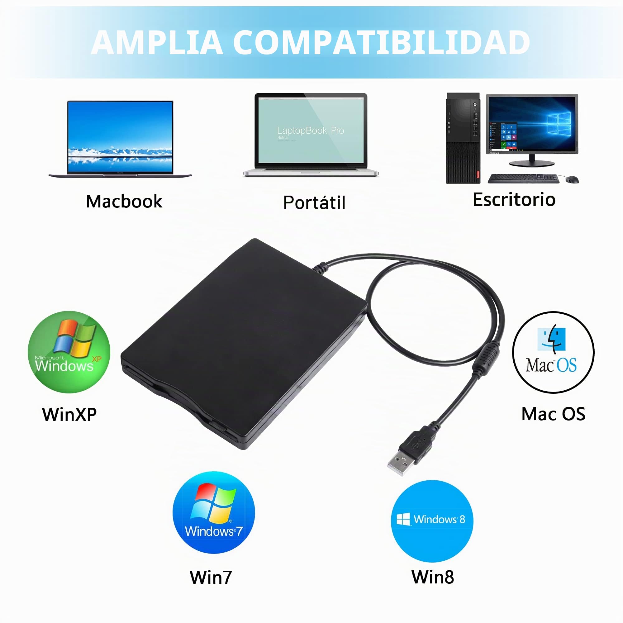 CERRXIAN - Disco USB externo portátil de 3,5" (1,44 MB, FDD, para PC Windows 98 SE, Windows XP)