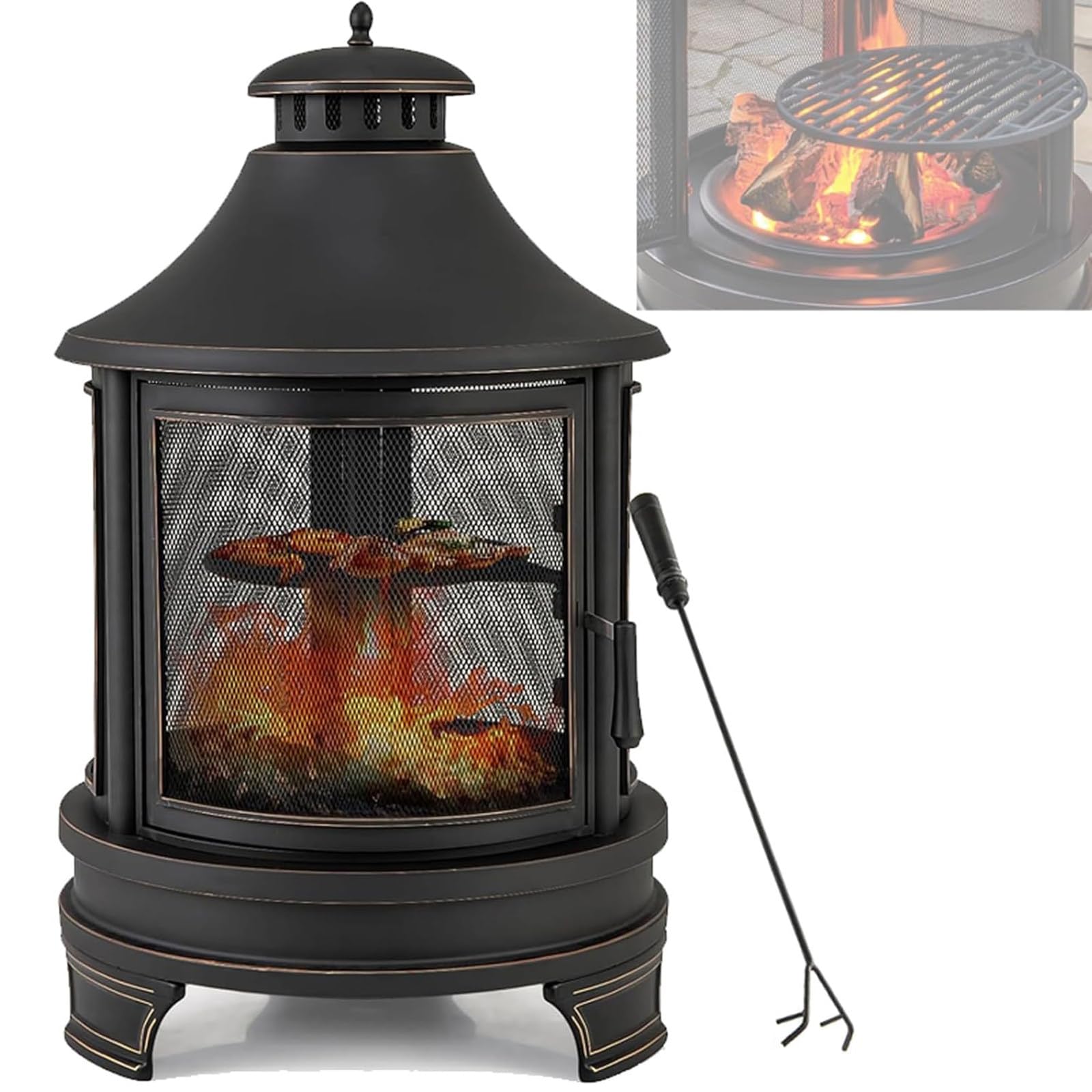 HajMyrdonyx 2 in 1 Fire Pit for Outdoor, Wood Burning Fire Pit & Metal Fireplaces, Square Wood Burning firepit with Cooking Grill, for Garden Backyard Courtyard BBQ