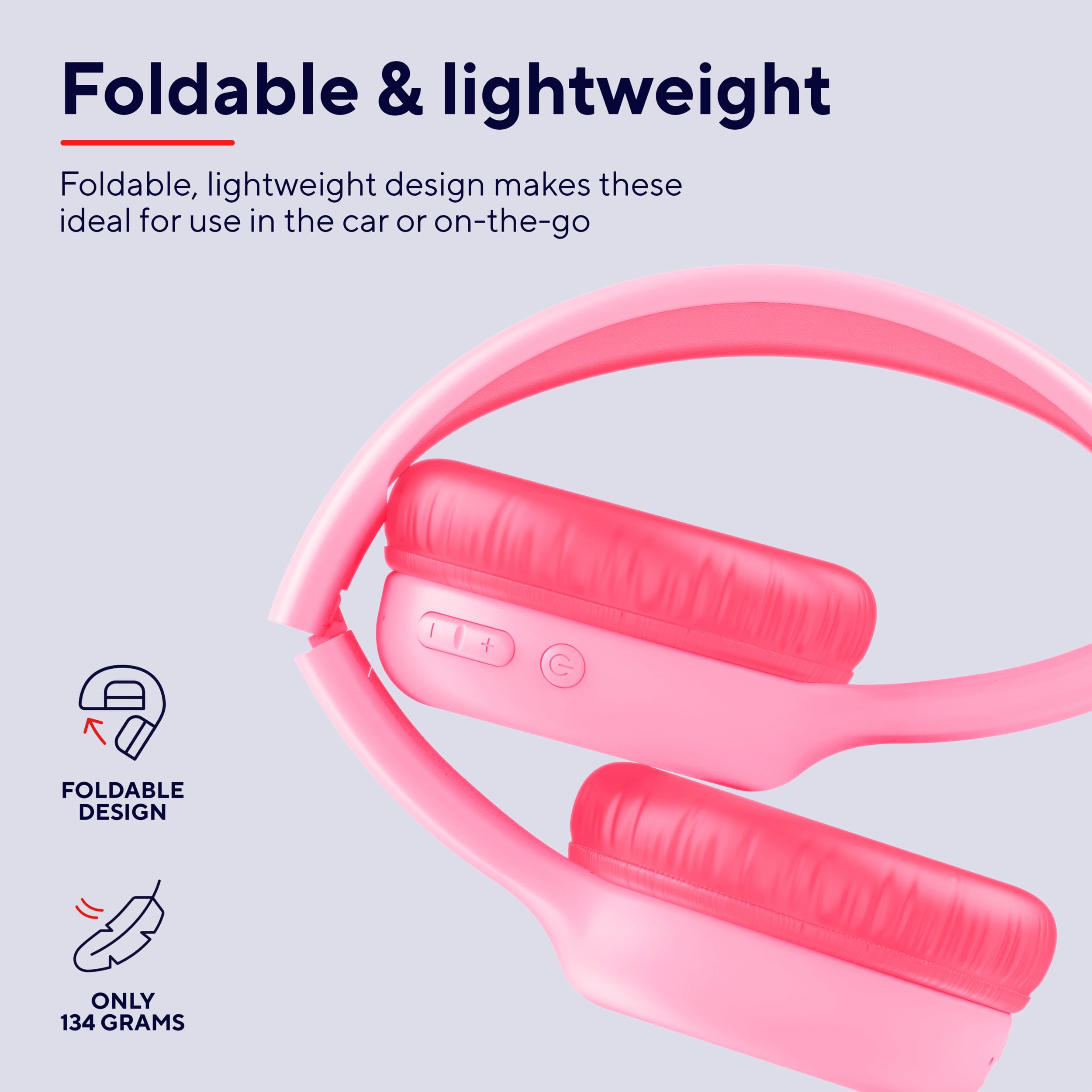 Trust Nouna Cuffie Bluetooth per Bambina 4-10 Anni con Limitazione del Volume (85dB), Cuffie On Ear Pieghevoli con Microfono e Adesivi, Cuffie Wireless, 15h di Riproduzione per Musica, Rosa