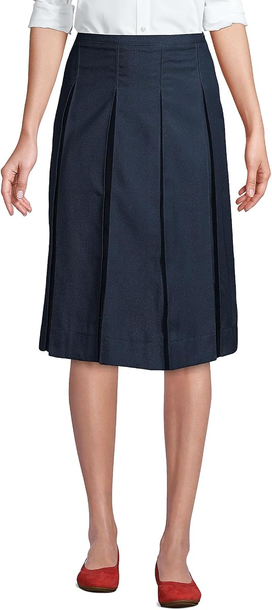 School Uniform Women's Solid Box Pleat Skirt Below the Knee