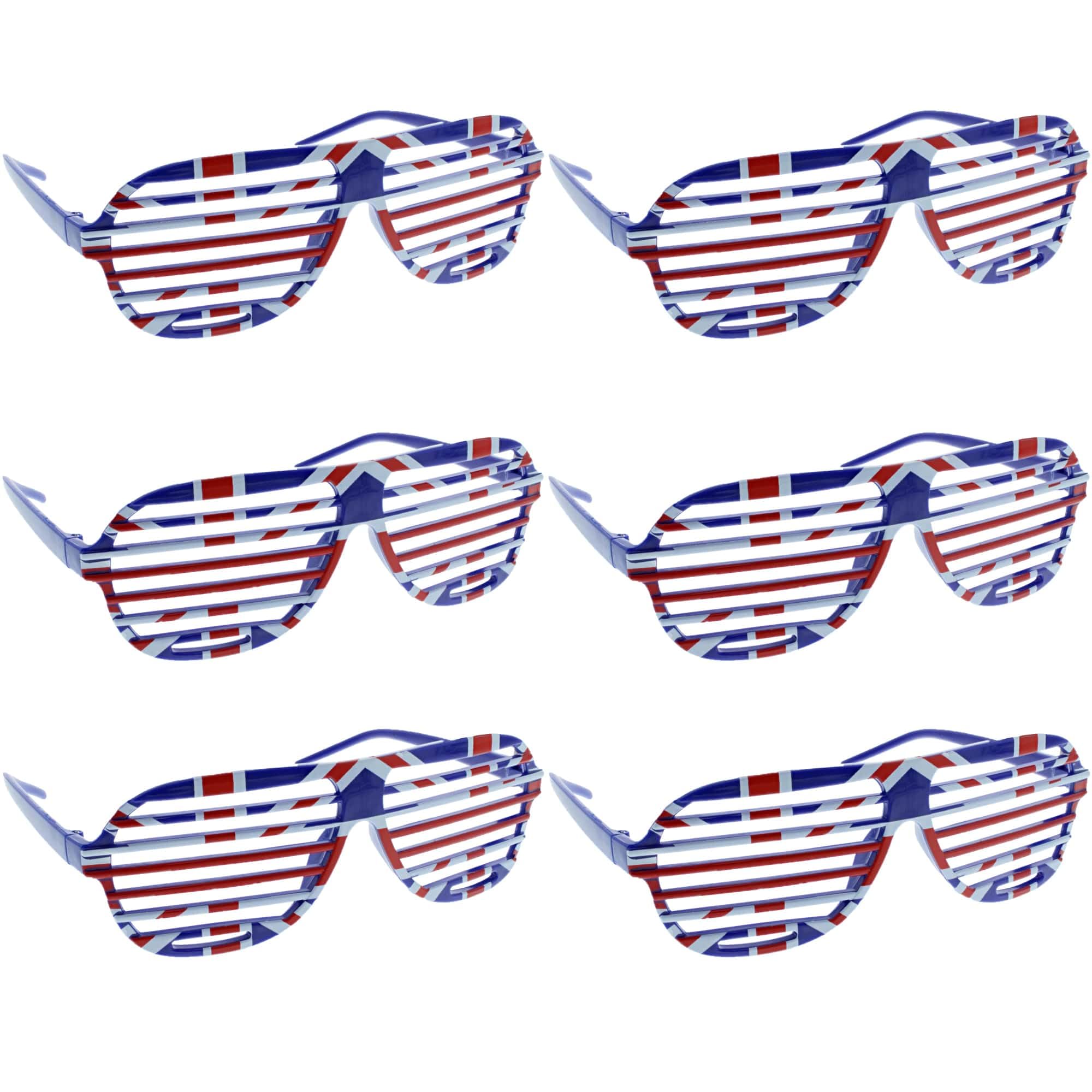 Zac's Alter Ego Pack of 6 Union Jack Flag Head Boppers, Sunglasses, Bunting, Hats, Wigs, Flags, Bow Ties, Shoelaces, Fans, Ties, Braces, etc...