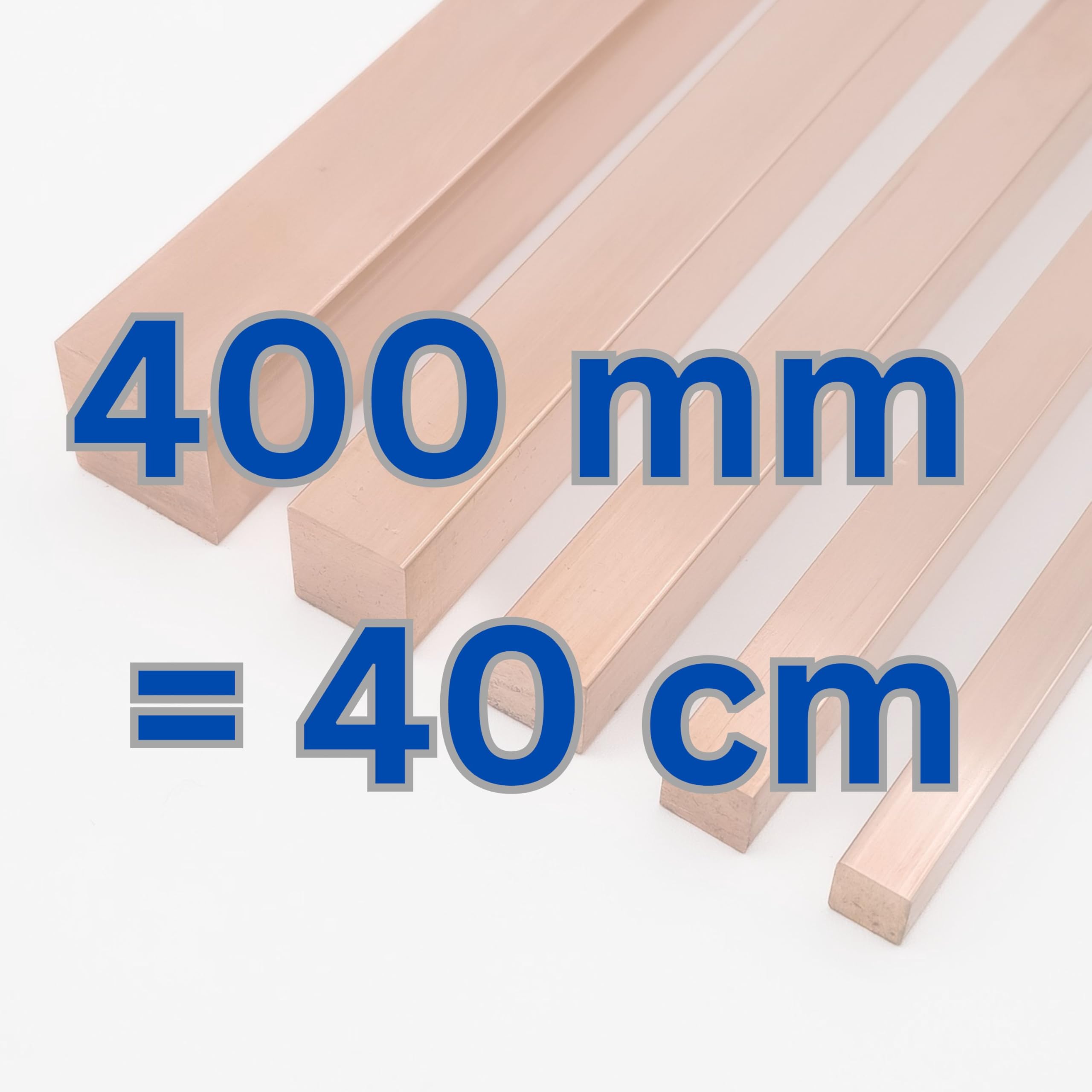 Pręt miedziowy Cu99,9 kwadratowy, wymiary krawędzi: 6-30mm Długość 50-2000mm, pełny materiał, 4-kantowy profil, pręt kwadratowy, 4-kant, do budowy modeli, konstrukcja (Długość: 400 mm = 40 cm, 25x25