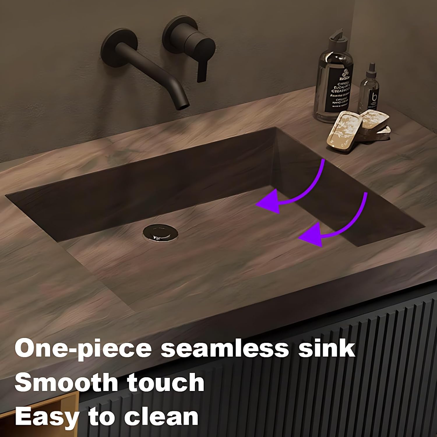 Bathroom Vanity Set with Sink – Modern Wall Mounted Bathroom Vanity Cabinet, Seamless Basin, LED Anti-Fog Mirror, Cabinet with Sink (Grey,80IN)