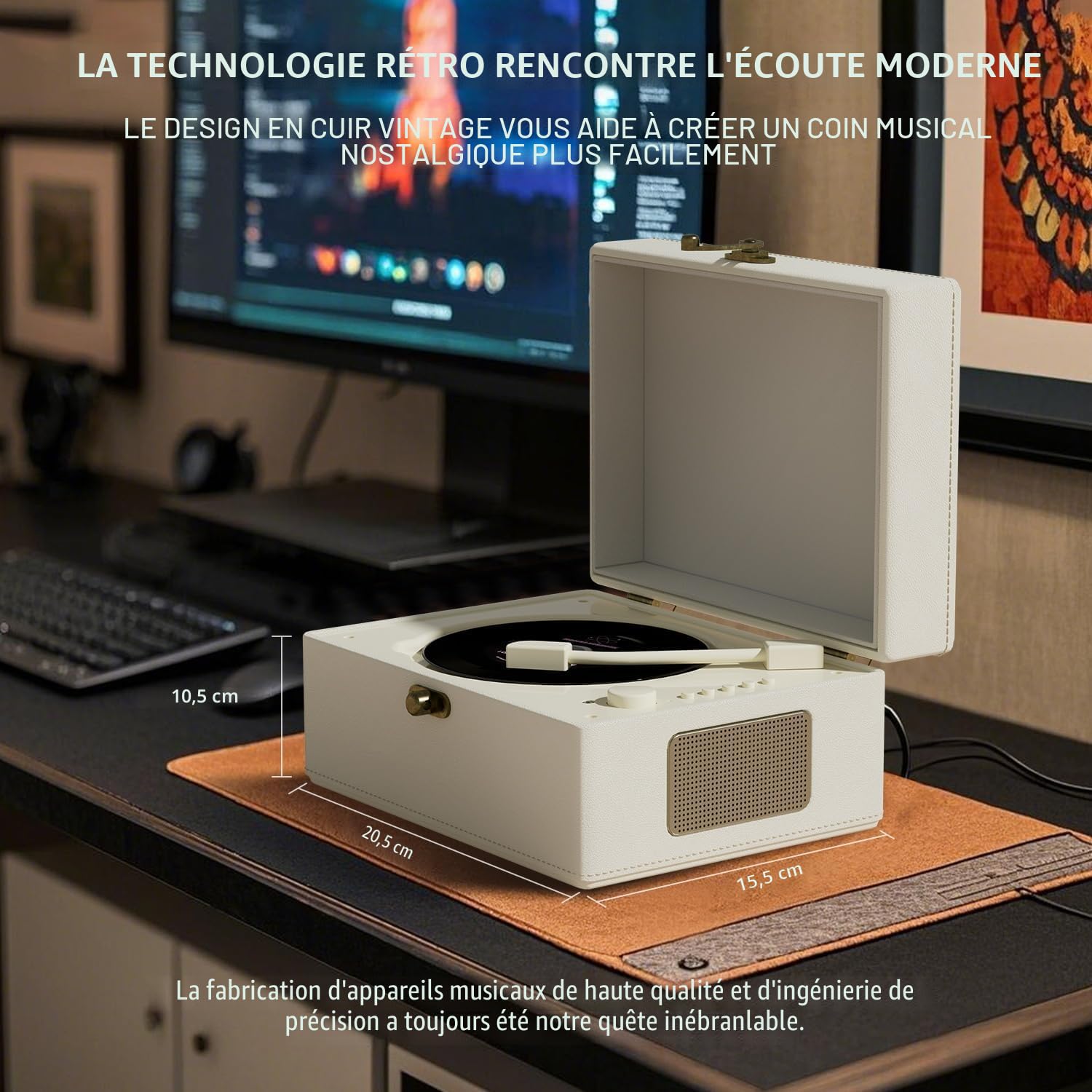 Lecteur CD en Cuir Rechargeable avec Haut-parleurs, transmetteur Bluetooth, Cadeau Festival, Lecteur BGM pour décoration d'intérieur