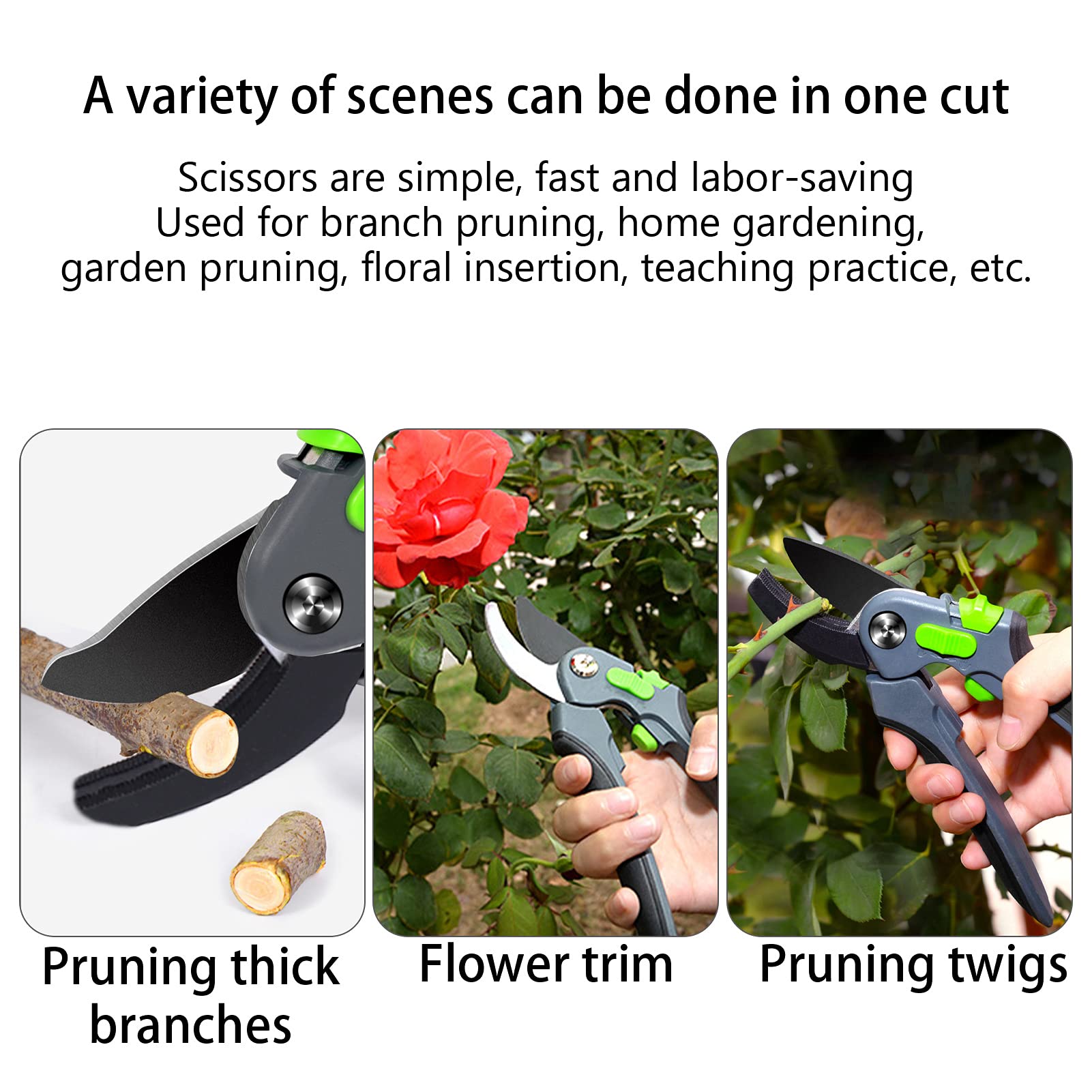 Tijeras de podar, Tijeras de podar para jardín, árboles frutales, Tijeras ahorradoras de Mano de Obra con Ranuras Antideslizantes para podar en jardinería.