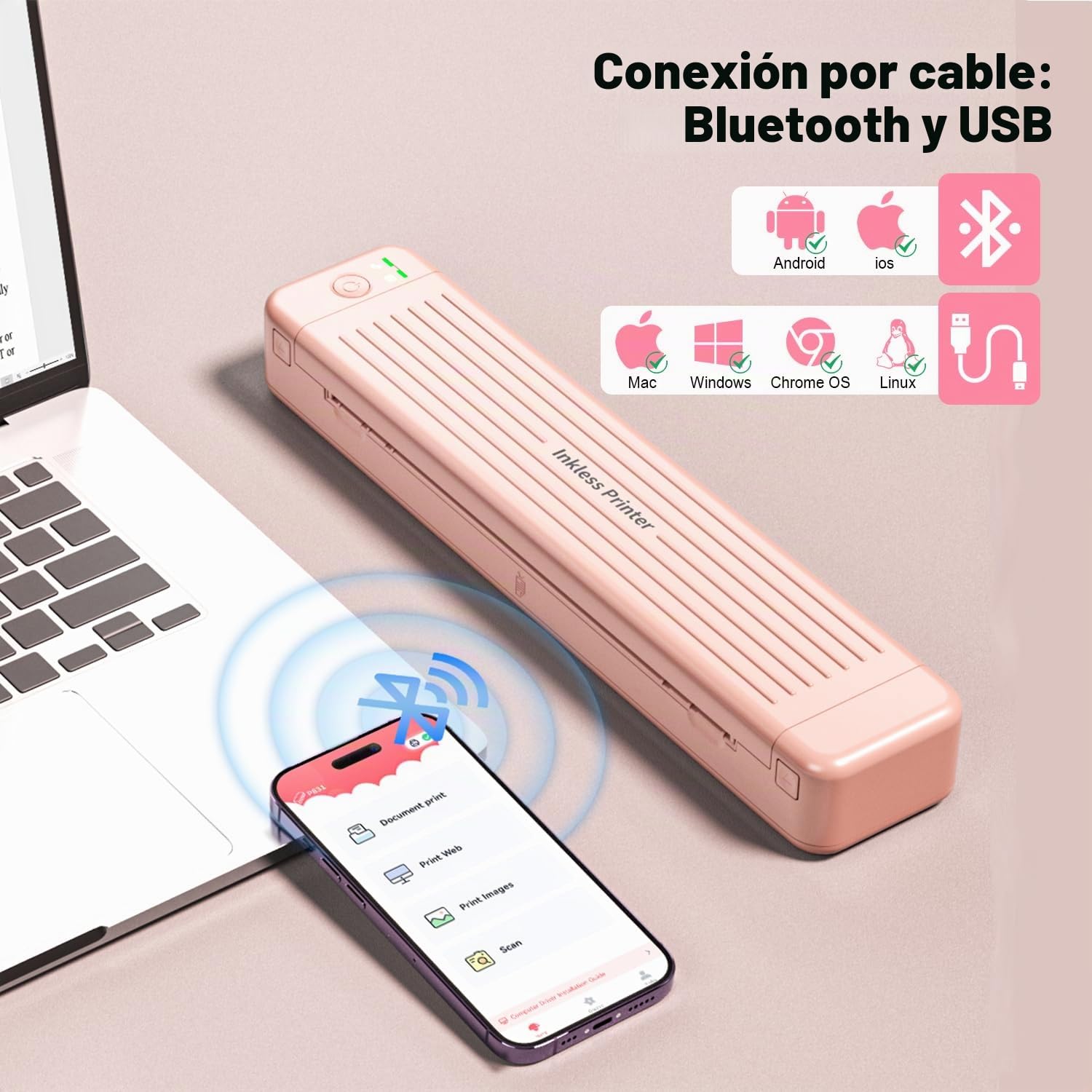 Impresora portátil Impresora Transferencia térmica inalámbrica, Impresora Bluetooth 300 dpi Pequeño móvil para Viajes, hogar, Oficina Viajes, Escuela, P831 Soporta Copia Regular Papel Cinta