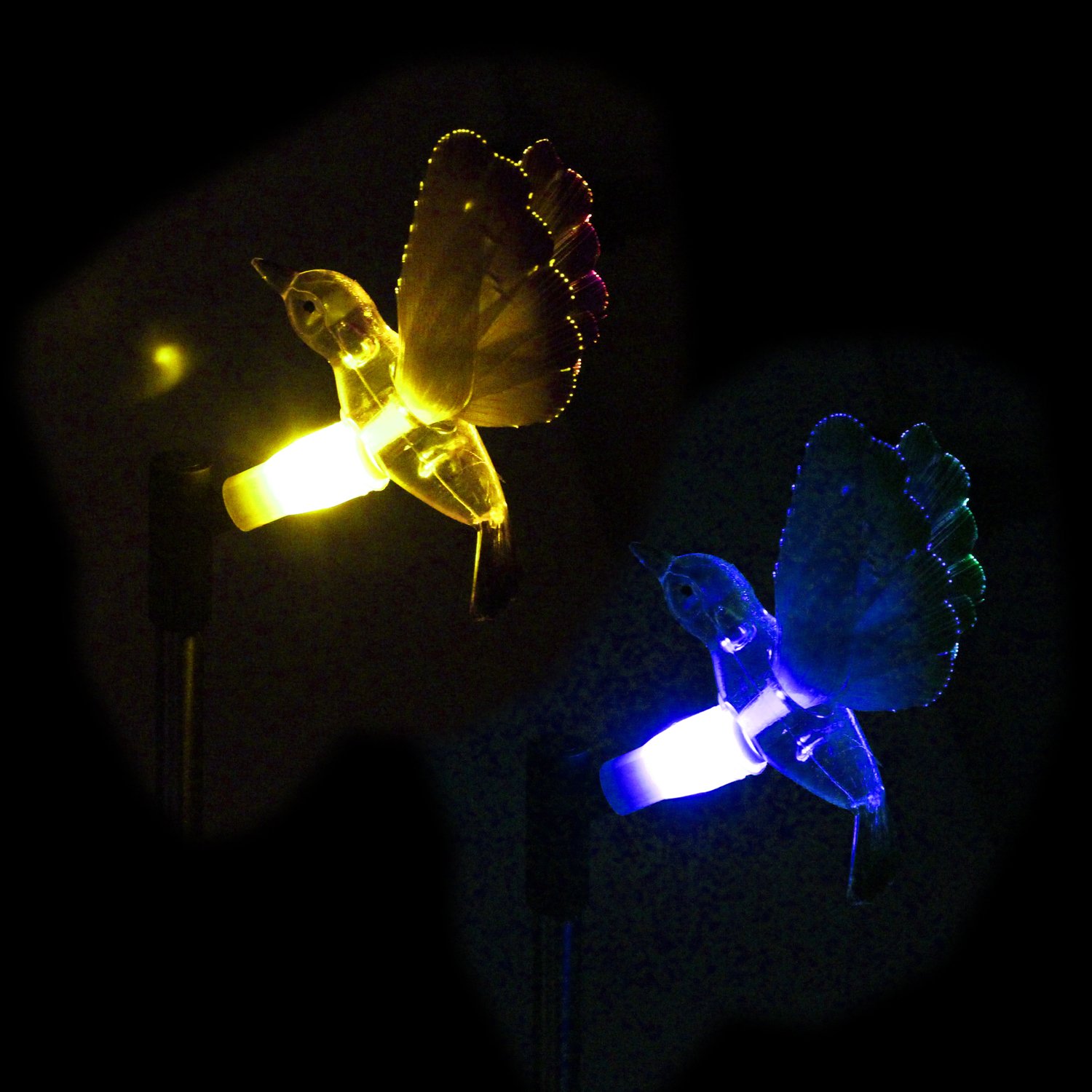 CST Lighting Pack of 2 Solar Color Changing LED Light Lawn Garden Yard Stakes-Fiber Optic Hummingbird