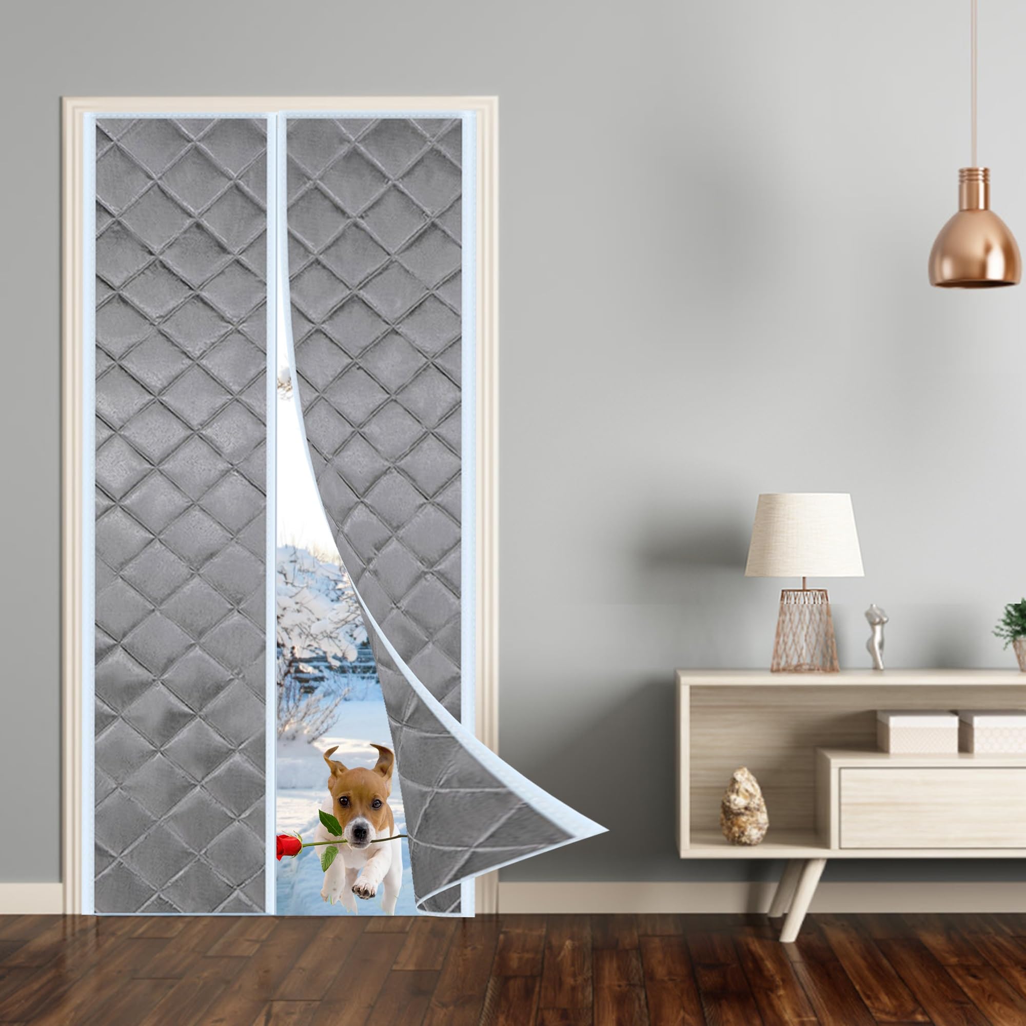 Isolant thermique porte anti courant d'air rideau phonique gris 70x185cm
