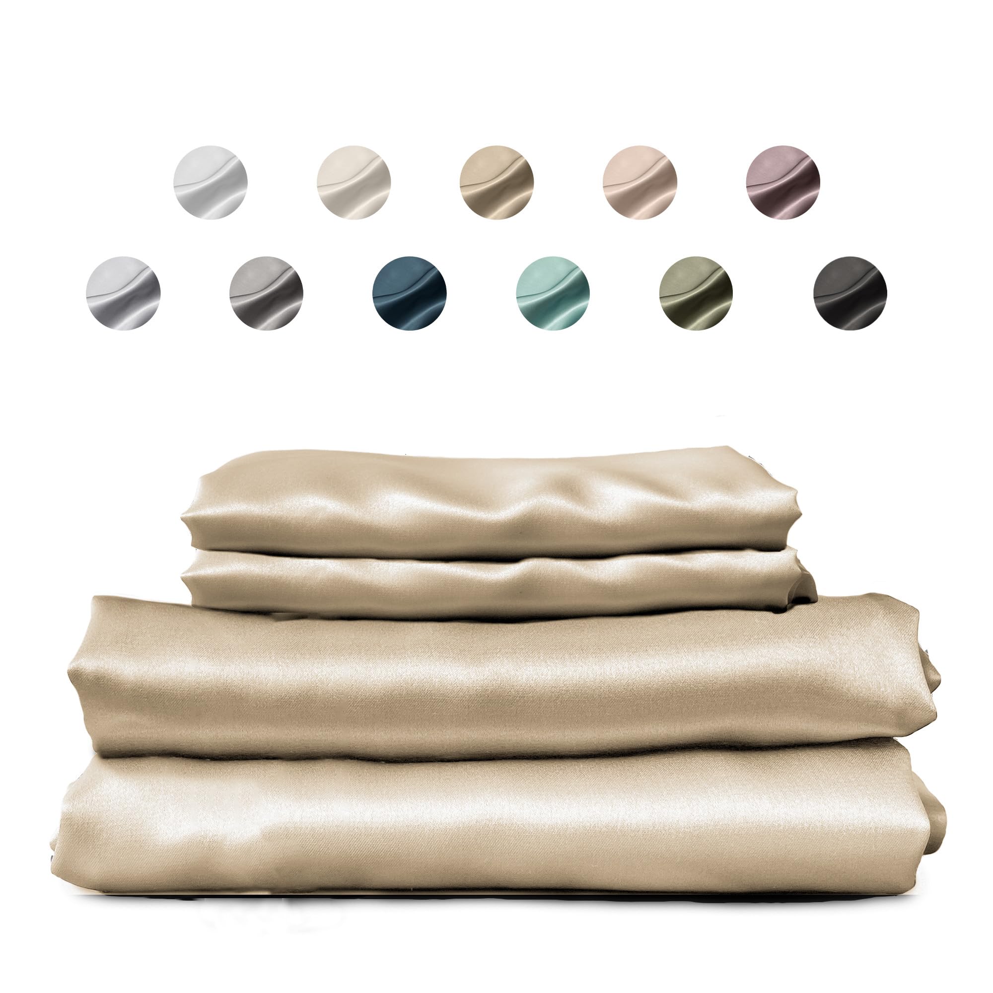Colorado Home Co SUNDAYSILKS | 100% Mulberry Silk Bed Sheets | Queen Size | Natural Bedding Set | Soft & Durable | 4PC Grade 6A Organic Real Silk Set | Sábanas de Seda [Oat Milk]