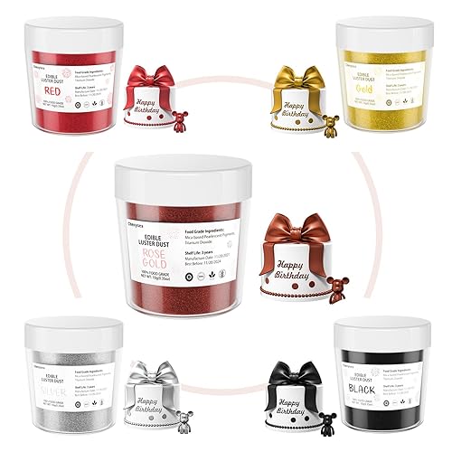 Miniatura 5 de Polvo de brillo comestible de oro rosa, 0.35 onzas, polvo de grado alimenticio para tartas, polvo de postre insípido para hornear Cherrysea Food