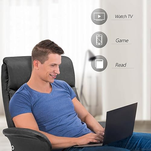 Miniatura 5 de MCombo reclinable giratorio con otomana, sillón moderno con base de aluminio resistente, silla de salón de piel sintética para sala de estar,