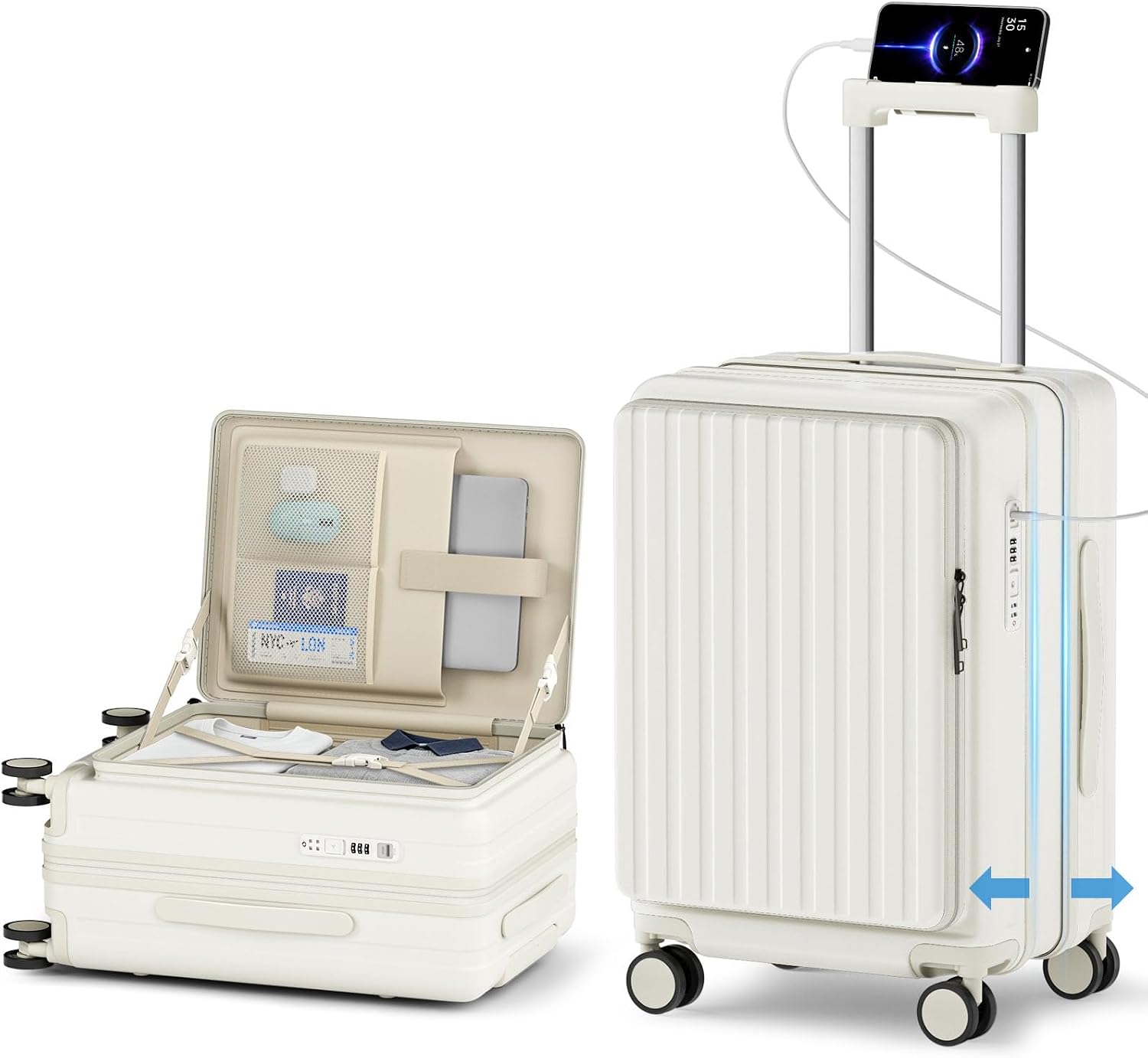 20 Inch Carry On Luggage, Expandable Hard Shell Suitcase with Front Pocket