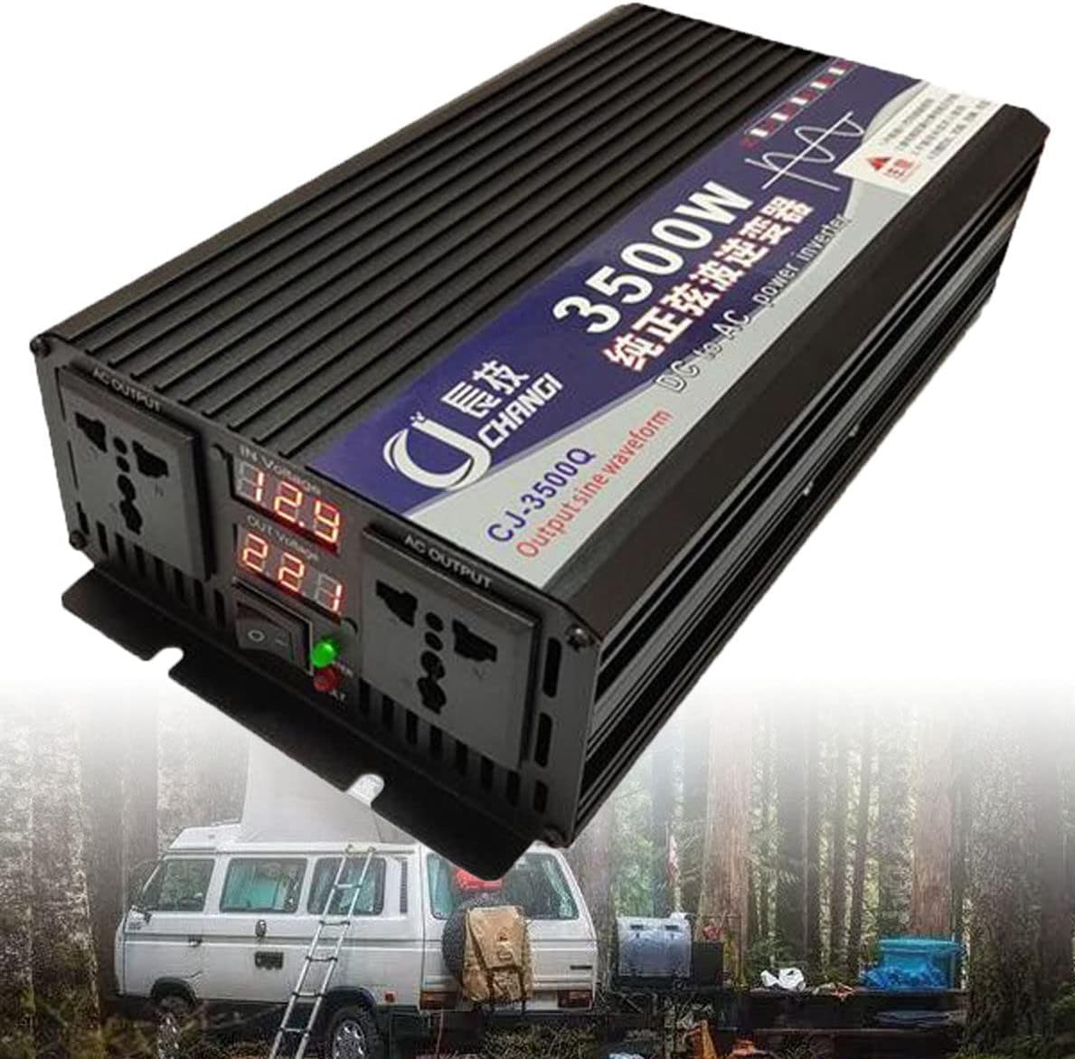 Power Inverter,3500W 4000W 5000W 5500W Pure Sine Wave Inverter DC 12V/24V/48V/60V/72V to AC 120V/220V Car Inverter with LCD Digital Display Power Converter for Travel/Camping,3500W-72Vto220V