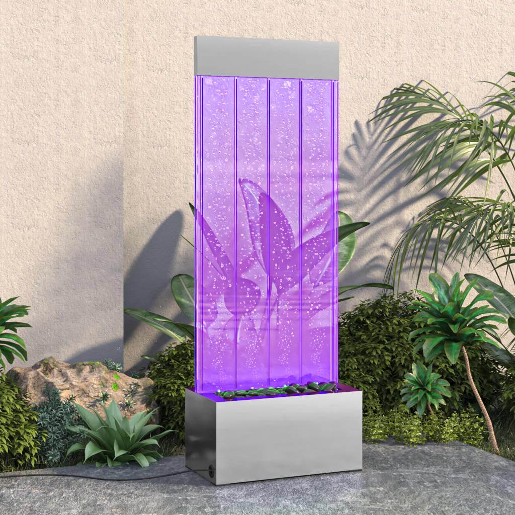 vidaXL Columna Burbujas LEDs RGB Cascada Iluminación Fuente de Jardín Pared Luces Oficina Equipo Eléctrico Acero Inoxidable Acrílico