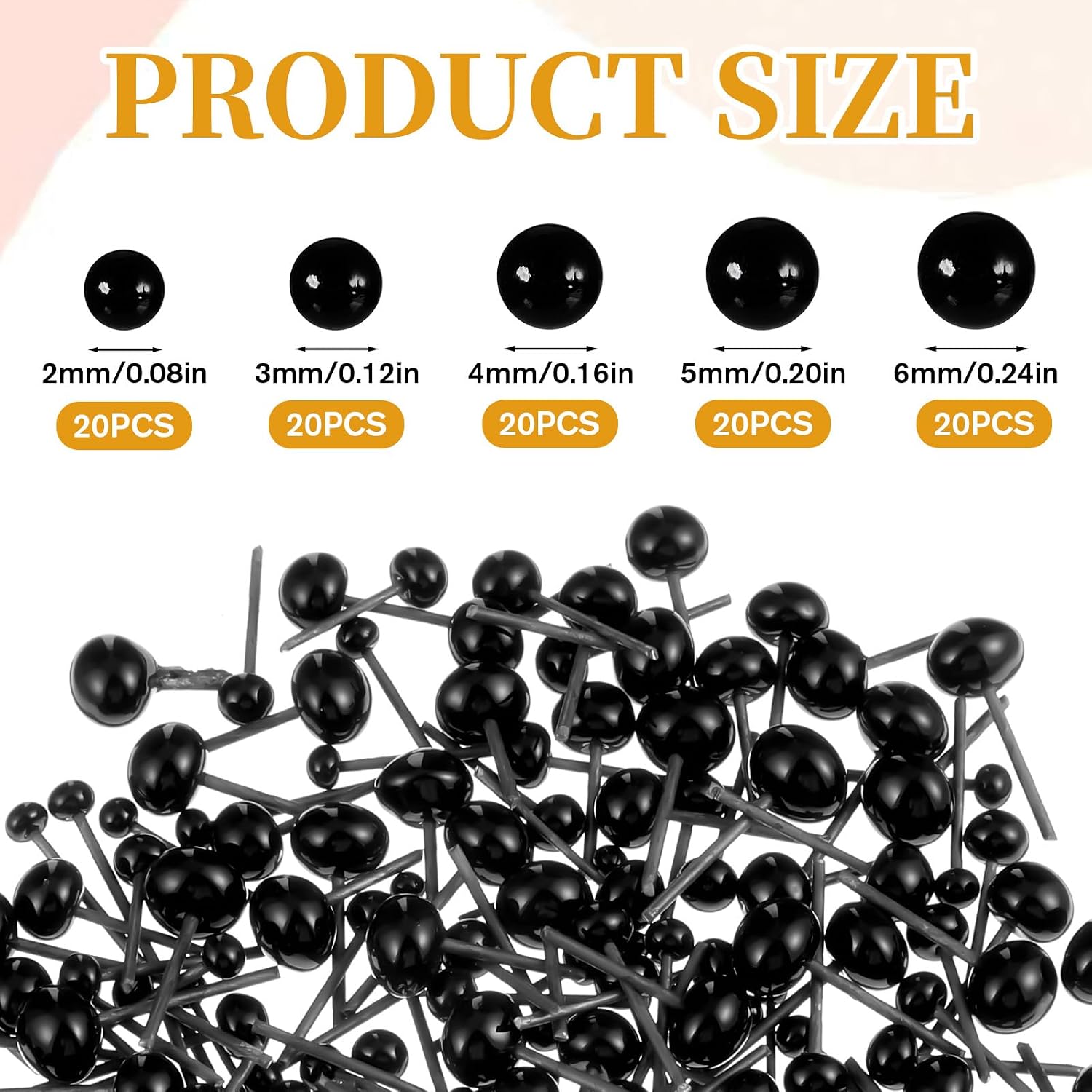 100 Pcs Black Glass Eyes, 2/3/4/5/6mm Mini Needle Felting Eyes, Tiny Glass Eye Assortment for Crafts, Glasses Eye for Crochet Figures and Plush Creatures, Sewing Supplies Needle Felting Tools