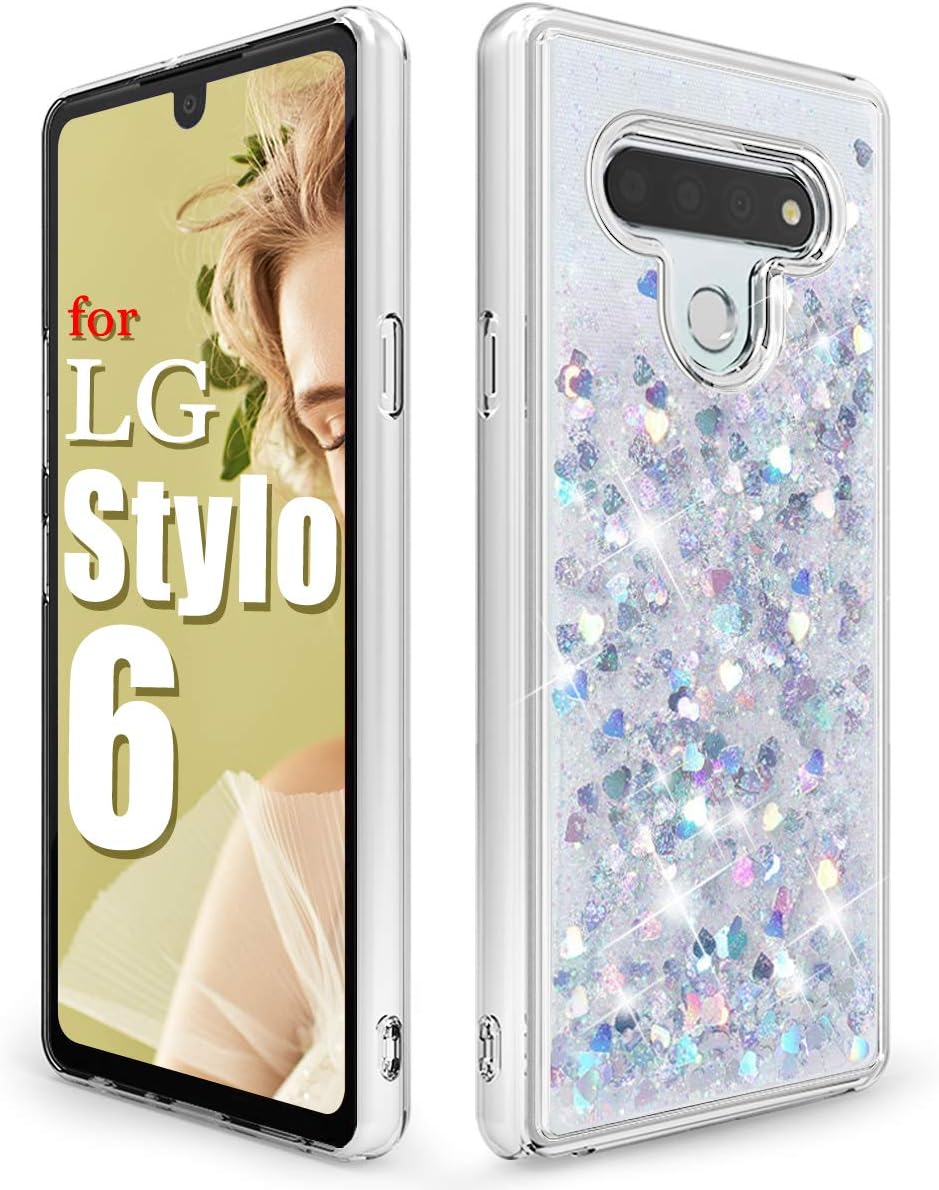 Dzxouui for LG K71 Stylus Case,LG Stylo 6 Case,Girls Women TPU Clear Protective Cover Moving Quicksand Glitter Cute Phone Cases for LG Stylo 6/LG K71 Stylus(Silver)