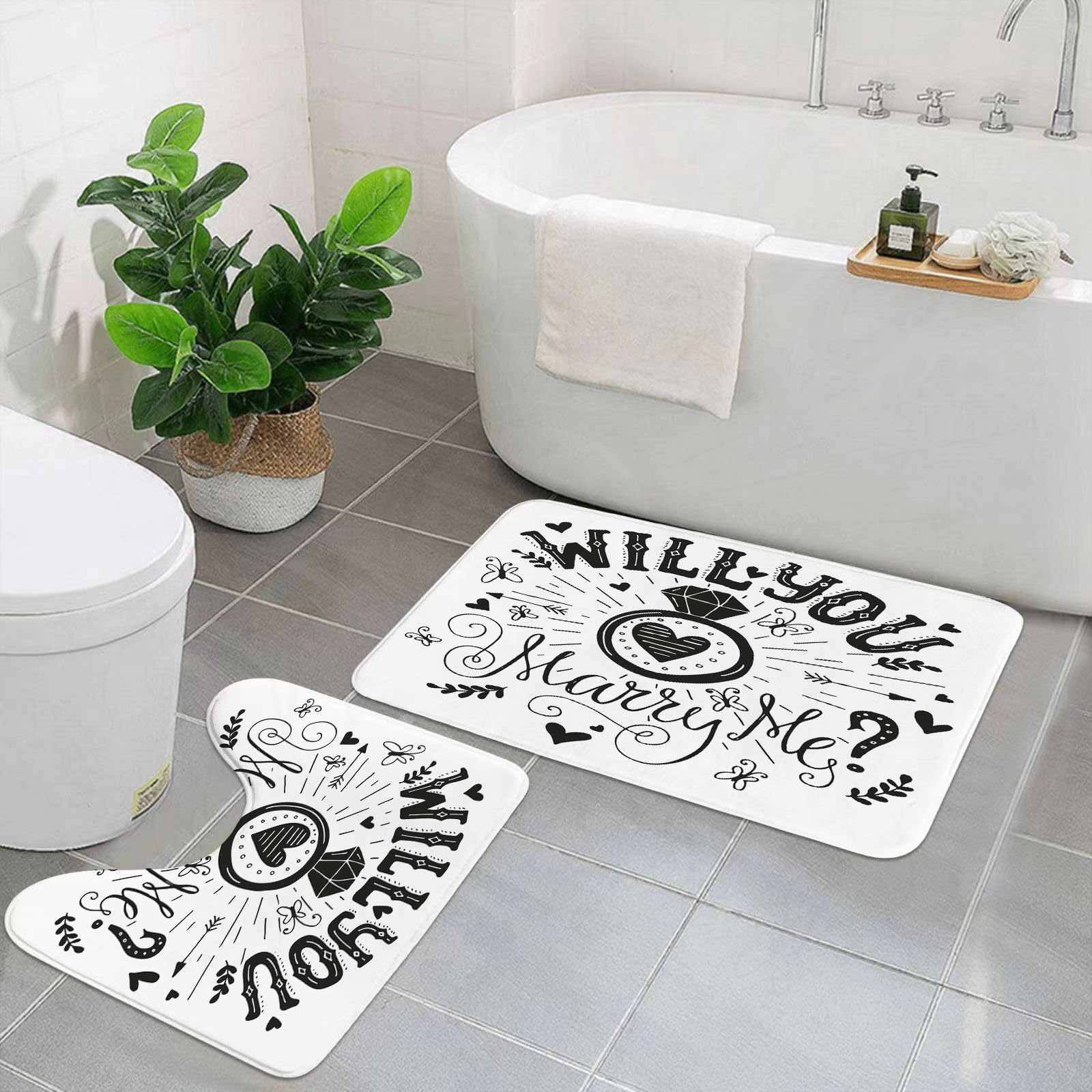 AELKSP 2 Piece Non Slip Bathroom Rugs Set,Luxury Thick Microfiber Shaggy Bath Mat Sets,Will You Marry Me proposal card lettering,Machine Washable Bathroom Mats Carpet