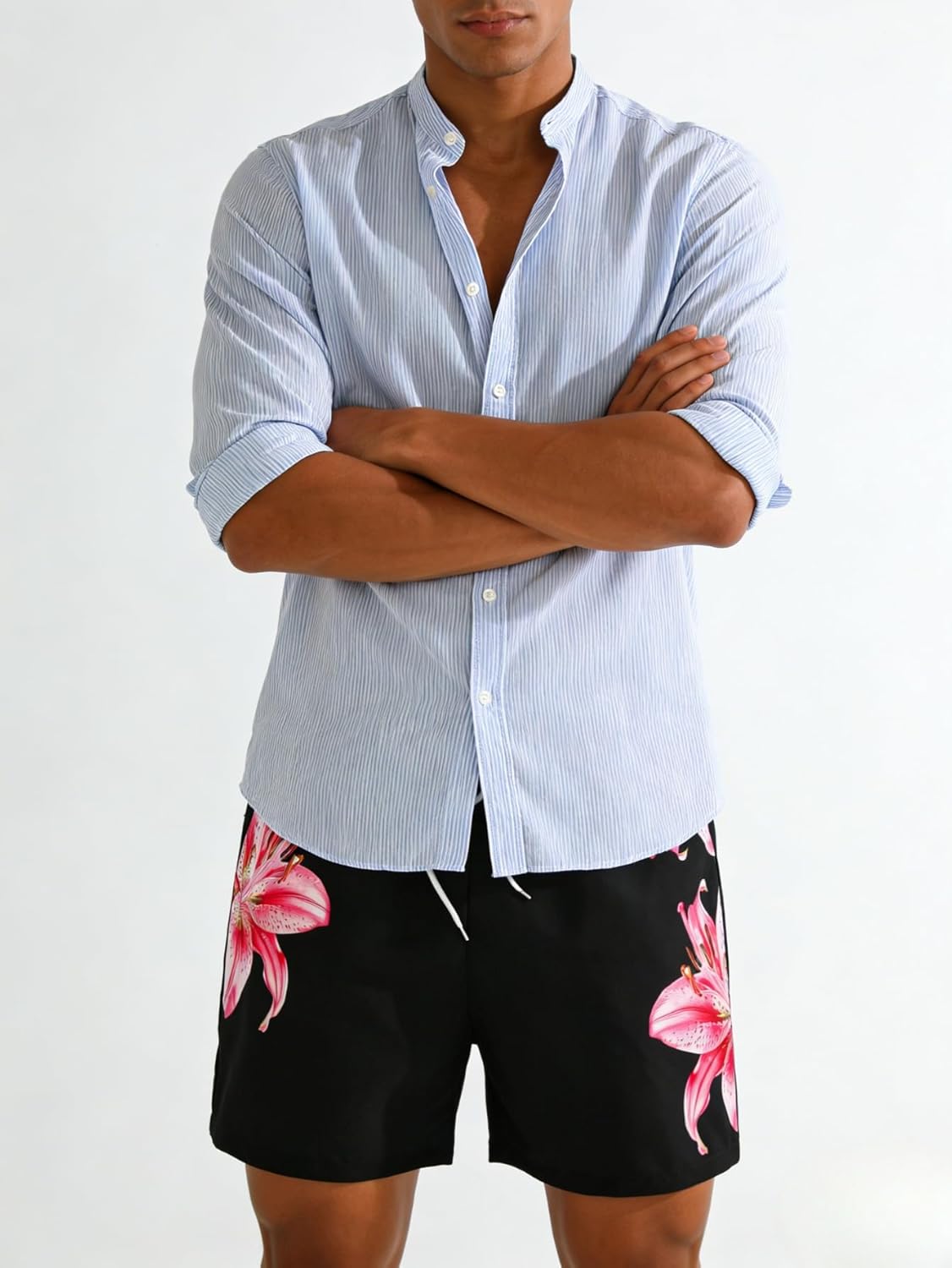 SEGT Men's Tropical Print Hawaiian Shorts Color Block Summer Beach Shorts with Pockets - Image 6