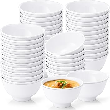 Tioncy 50 Pcs Bowls Set Unbreakable Dessert Soup Salad Bowls for Pasta Cereal Soup Dishwasher Safe 10 oz,White