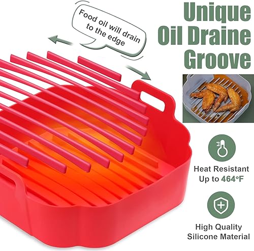 Miniatura 3 de Revestimientos de silicona para freidora de aire, reutilizables, accesorios para freidora de aire, forros cuadrados de 8.5 pulgadas para freidora de
