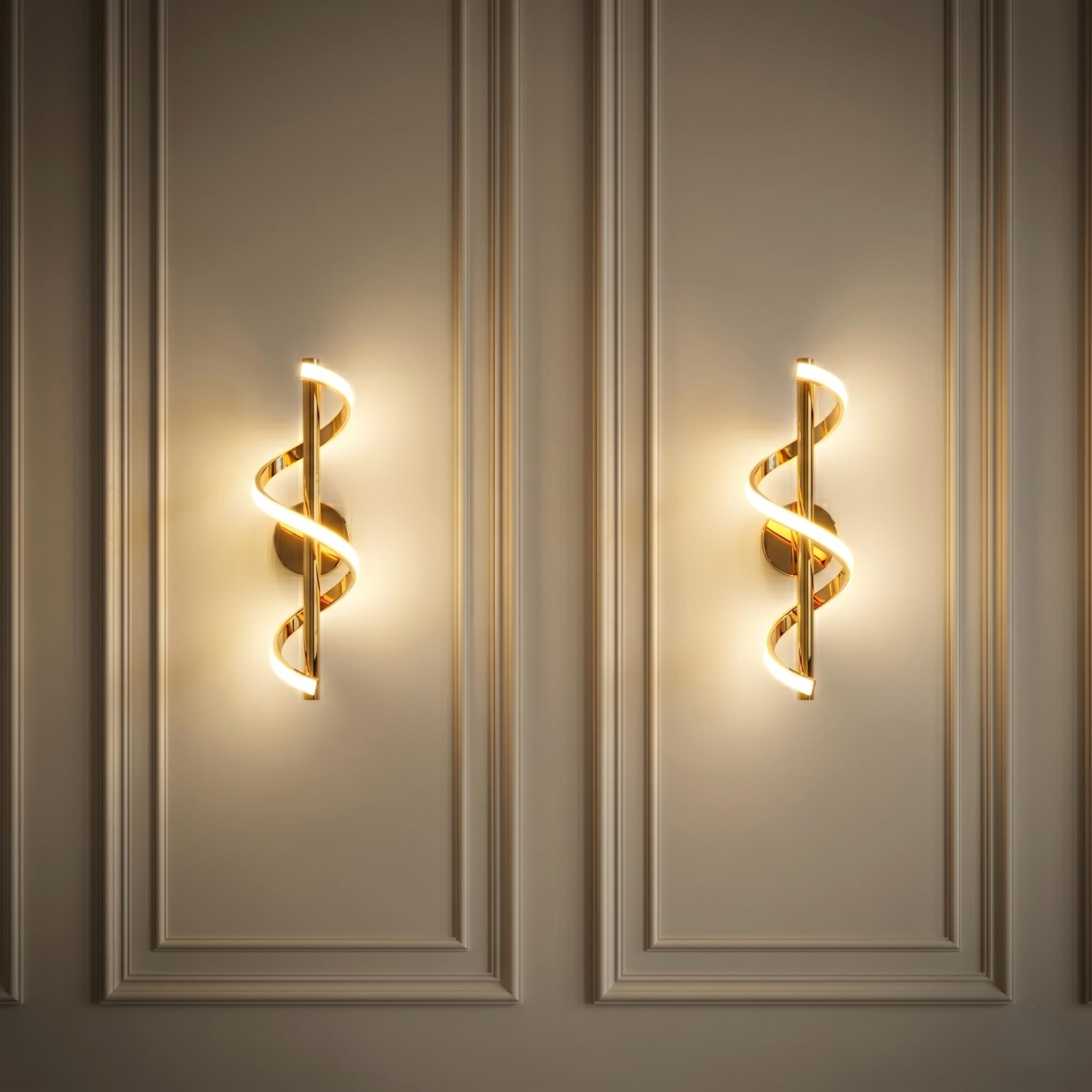 Modern LED Wall Sconce, Spiral Ribbon Design Gold Wall Lamp, 3 CCT Color Changing (Warm/Natural/Cool White), Luxury Indoor Wall Light Fixture for Bedroom, Living Room, Hallway & Home Decor (Pack of-2)-image-28