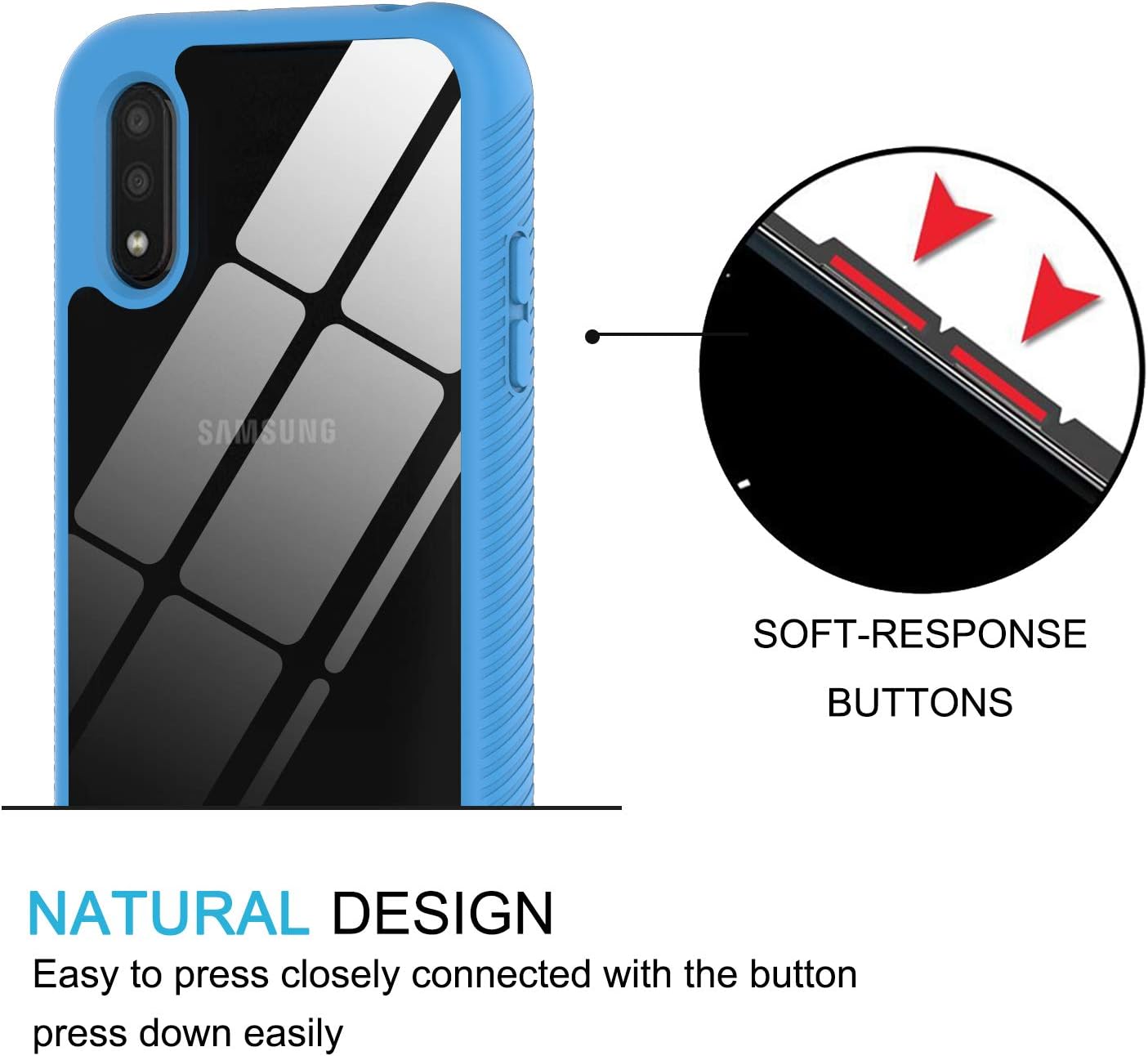 LeYi Compatible with Samsung Galaxy A01 Case, Samsung A01 Case with Tempered Glass Screen Protector [2 Pack], Full-Body Rugged Hybrid Bumper Shockproof Clear Phone Cover Cases for A01 Light Blue