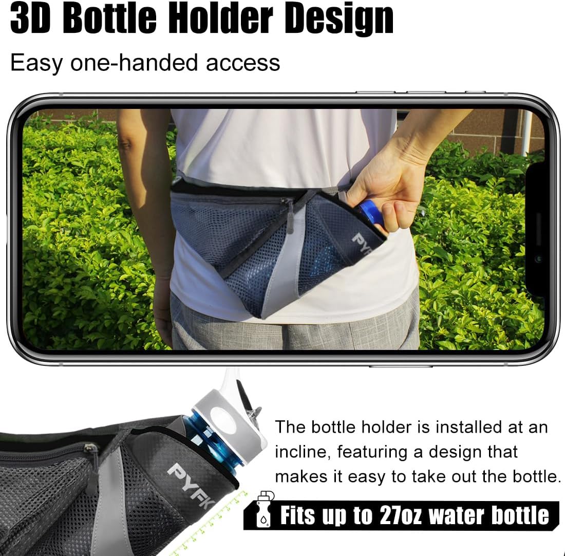 PYFK Running Belt Hydration Waist Pack with Water Bottle Holder for Men Women Waist Pouch Fanny Bag Reflective - Image 4