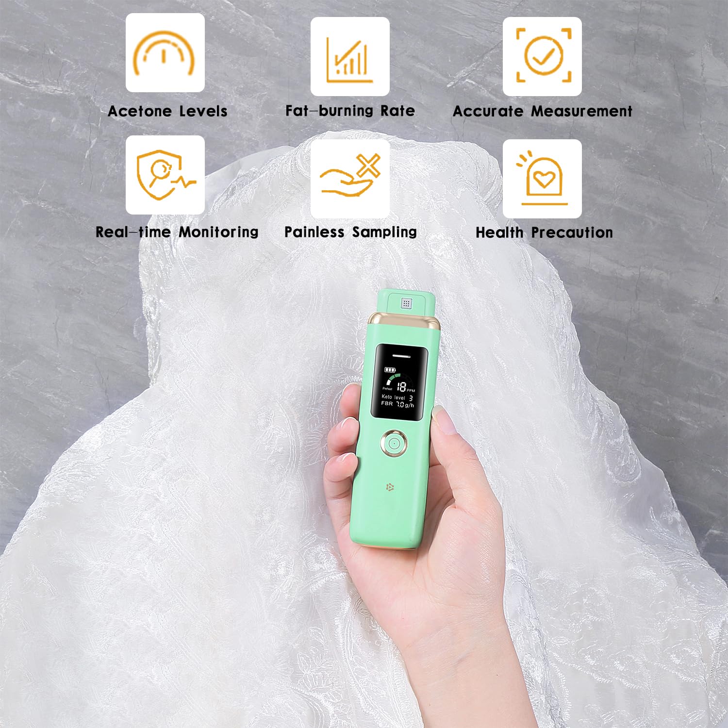 Monitor chetonici per monitoraggio chetosi, analizzatore di chetoni per il monitoraggio dei chetoni, tester per chetosi, portatile, professionale, monitora accuratamente la chetosi nel respiro (Verde)
