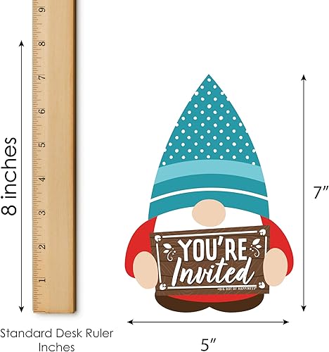 Miniatura 6 de Big Dot of Happiness Gnomos de jardín - Invitaciones de relleno en forma de gnomos del bosque con sobres - Juego de 12 tarjetas de invitación para