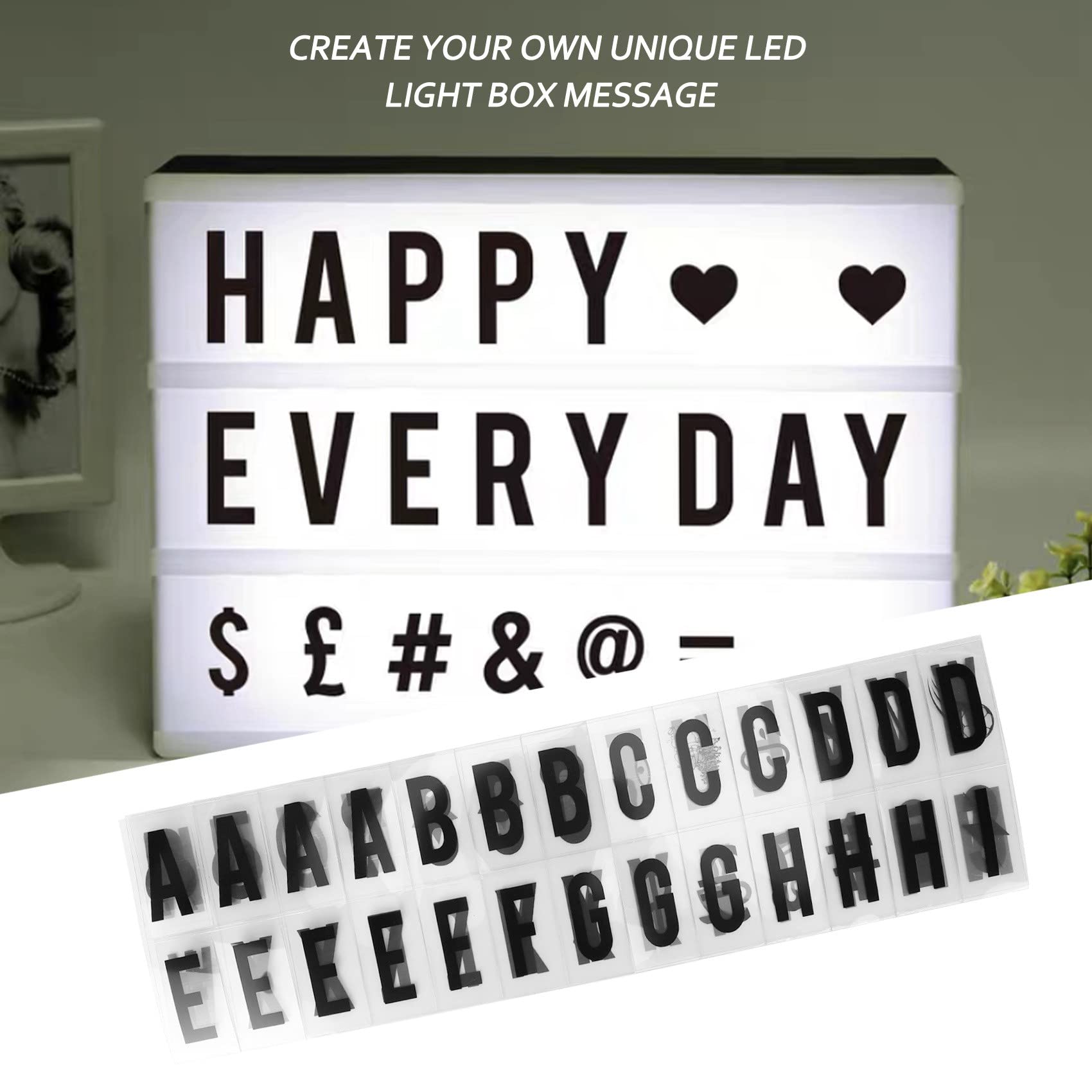 65.4x35 millimetri Lightbox Cinematografica di Ricambio Lettere e Numeri Segni per A4 Light Up Lettera Box Segno Tabellone Messaggi Nero 104pcs  44