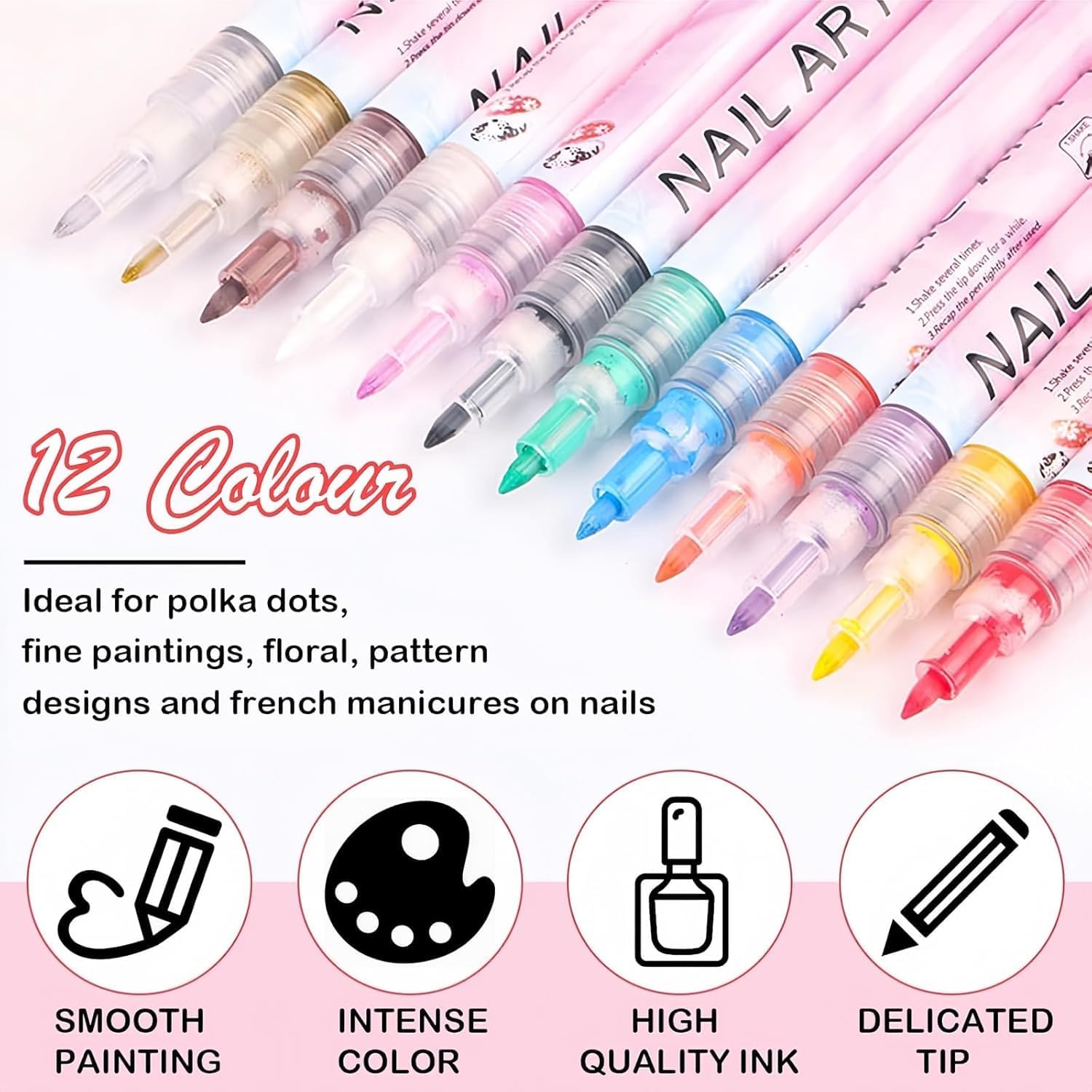 KESI Ornaments 12 Color Nail Art Pens Set, 3D Nails Polish Pens Quick-Drying Acrylic Paint Markers - Nail Drawing Pen Manicure Tools for Dots, Lines and Detailed Painting- Nails Art Supplies 4