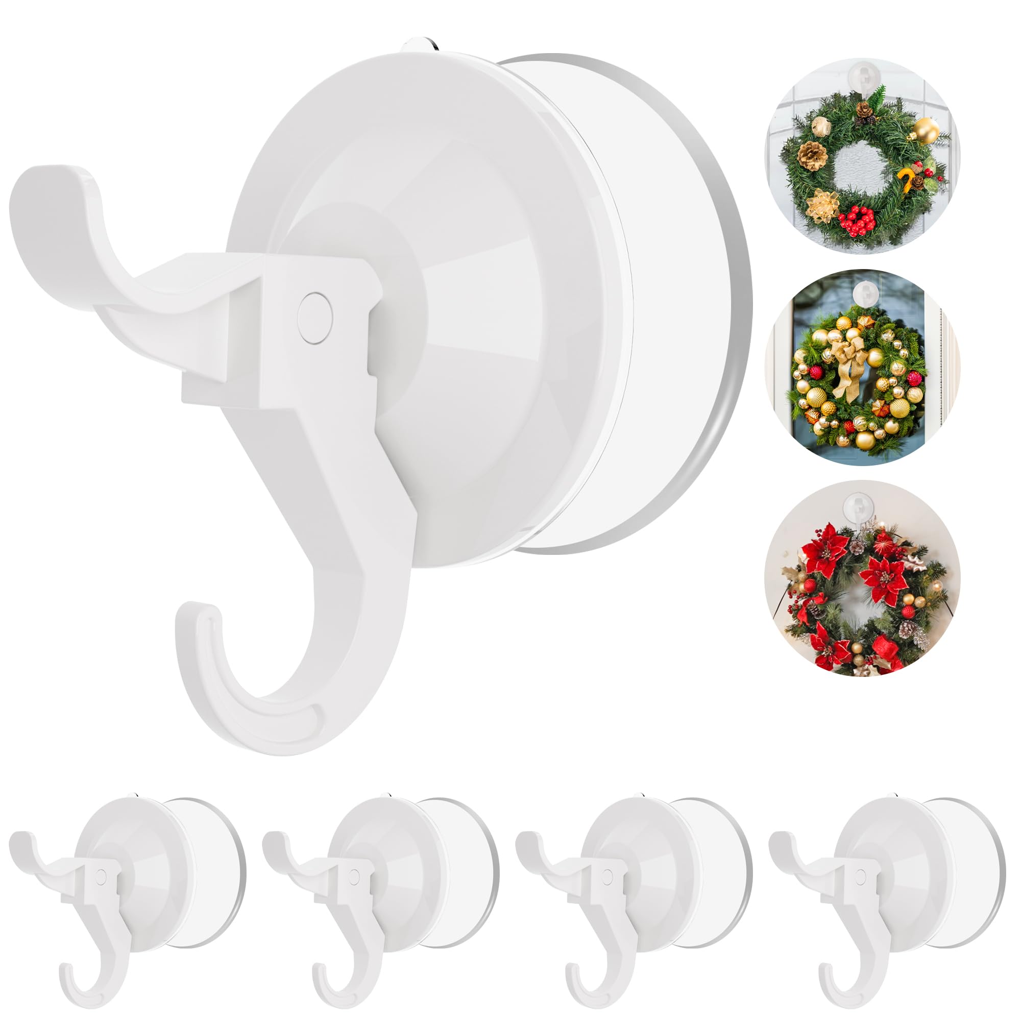 AENTGIU Wreath Suction Cup Hooks for Front Door, Pack Heavy Duty White  Suction Cup Hooks with Adhesive Suction Tab for Halloween Christmas Wreath