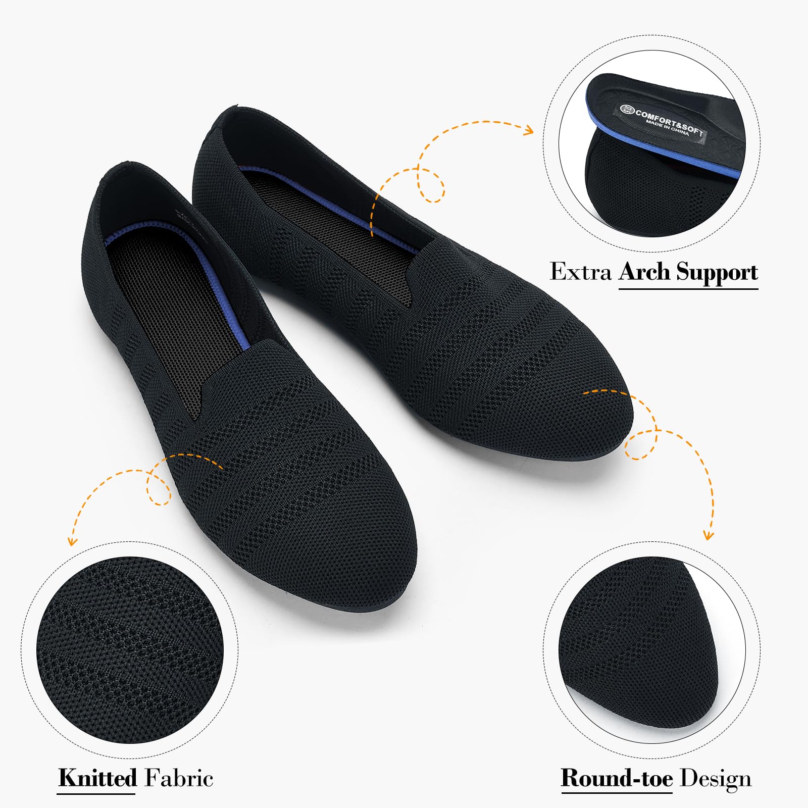 Puxowe Bailarinas Mujer Zapatos Slip-On de Punto Elegantes y Cómodos Ballerina para Mujer 41 EU Black