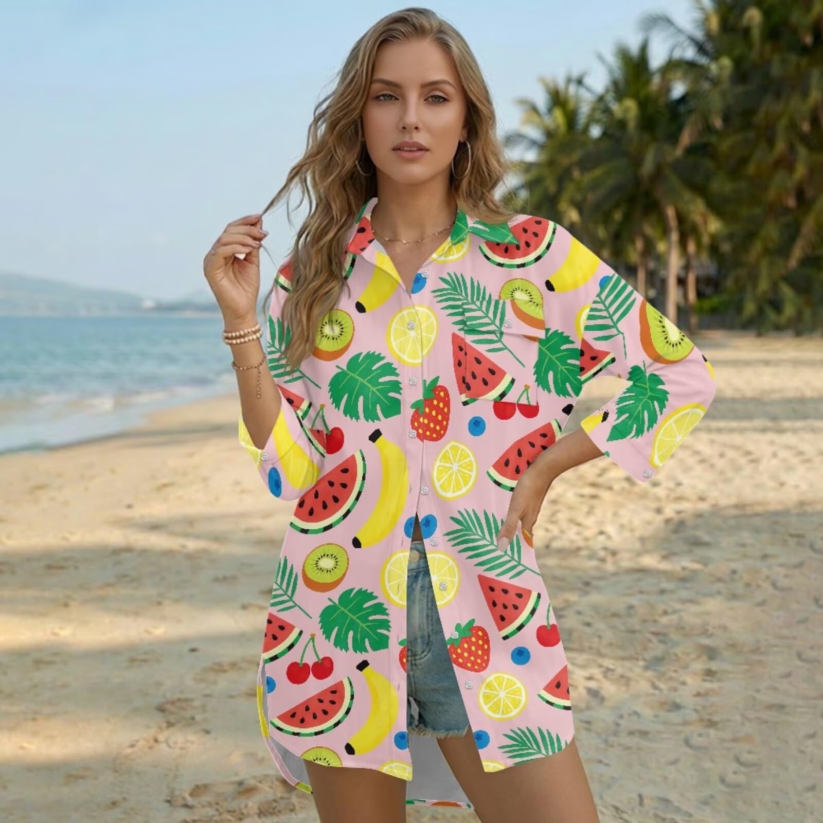 Pareos de playa para mujer, traje de baño, con botones, vestido de playa, casual, ropa de playa