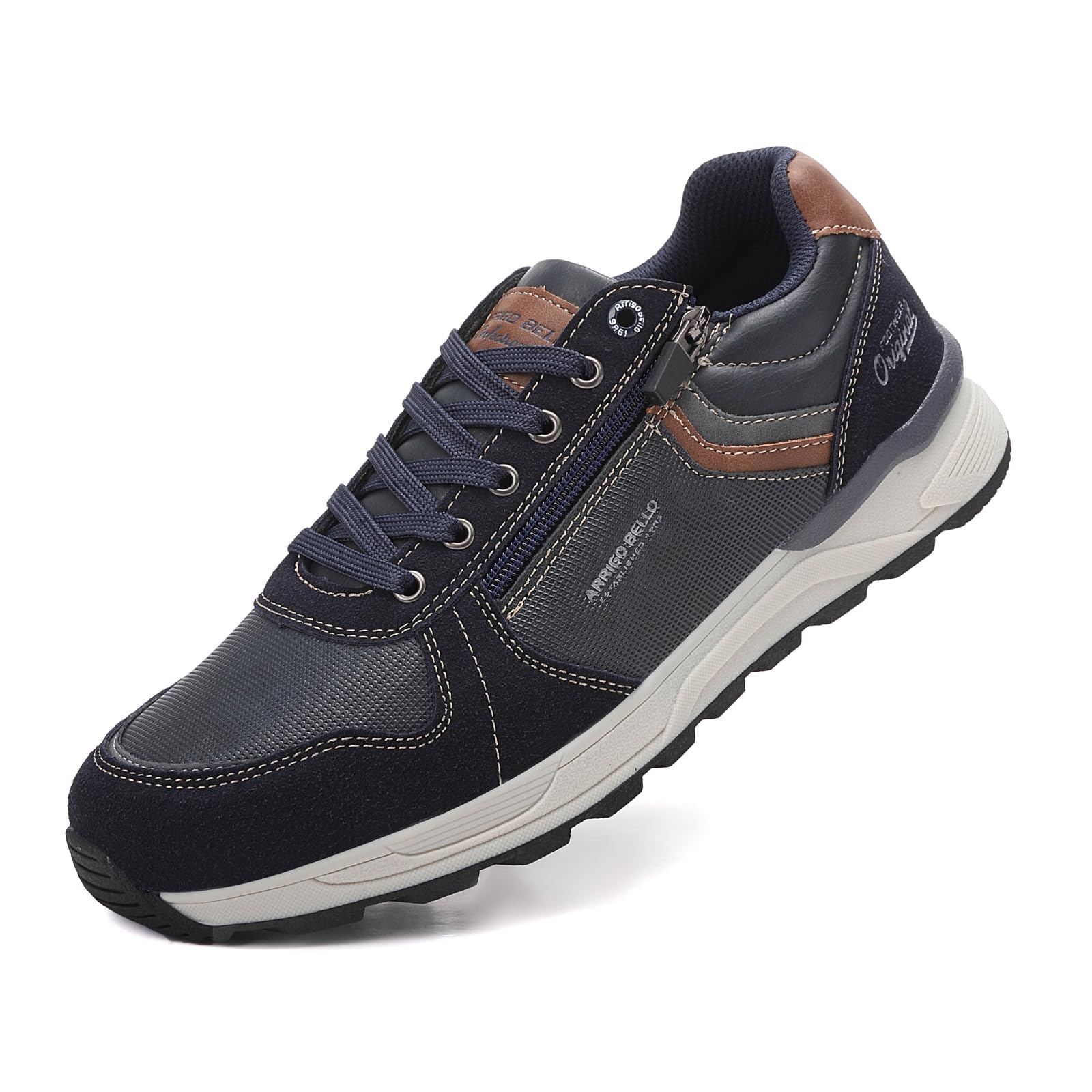 ARRIGOBELLO Freizeitschuhe Herren Schuhe Kunstleder Sneaker Bequem Sportschuhe Reißverschlüsse Walkingschuhe Leichtgewicht Arbeitsschuhe EU41-46