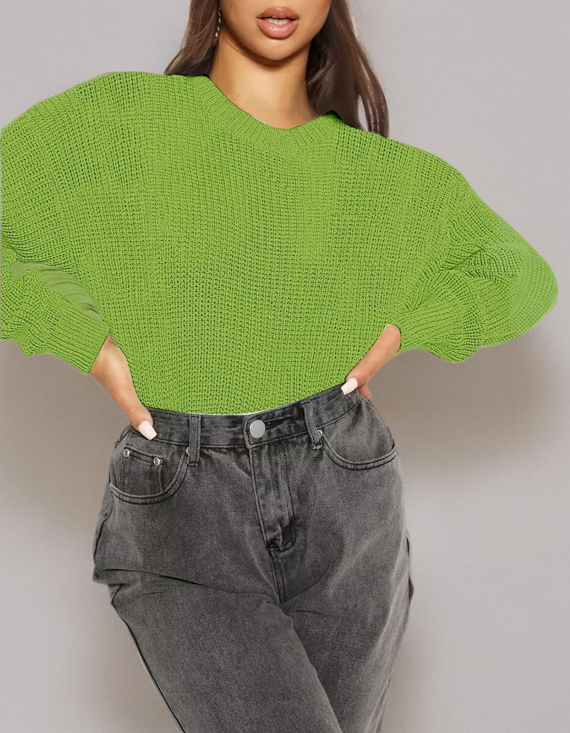 Urban CoCo Women's Solid Long Sleeve Crew Neck Knitted Pullover Sweater Tops - Image 10