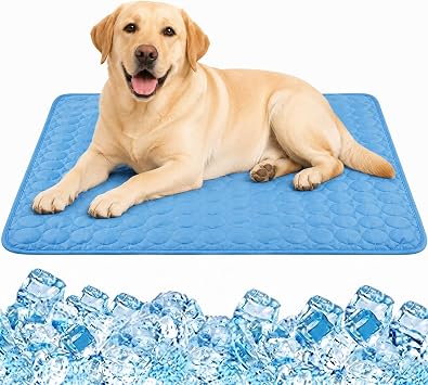 Dog Cooling Mat, 2026 Upgraded Ice Silk Summer Comfort, Self-Cooling Pressure-Activated Mat for Dogs & Cats, Helps Keep Pets Cool and Dry, Washable Non-Slip Pet Bed Mat Blue, M 23.6 x 19.7 in