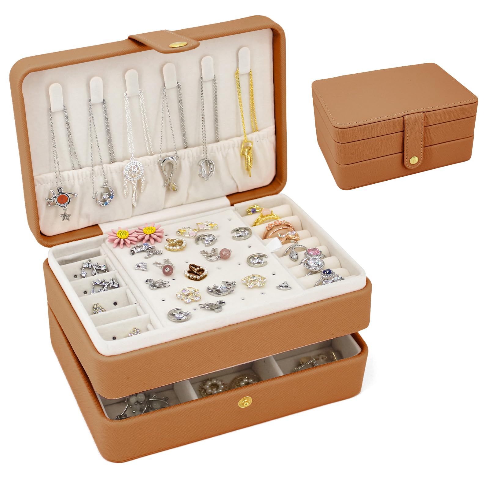 Schmuckkästchen, Travel Jewellery Organizer Portable Jewellery Case for Women Girls Gift, Double Layers PU Leder Jewellery Holder für Ringe, Ohrringe, Halsketten
