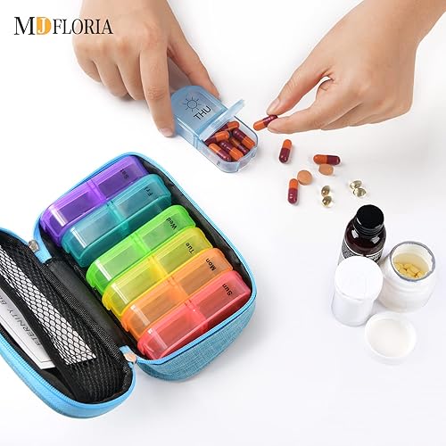 Miniatura 6 de Organizador de pastillas 2 veces al día, gran pastillero semanal de viaje para mujeres y hombres, 7 días AM PM 2 veces al día, compartimentos