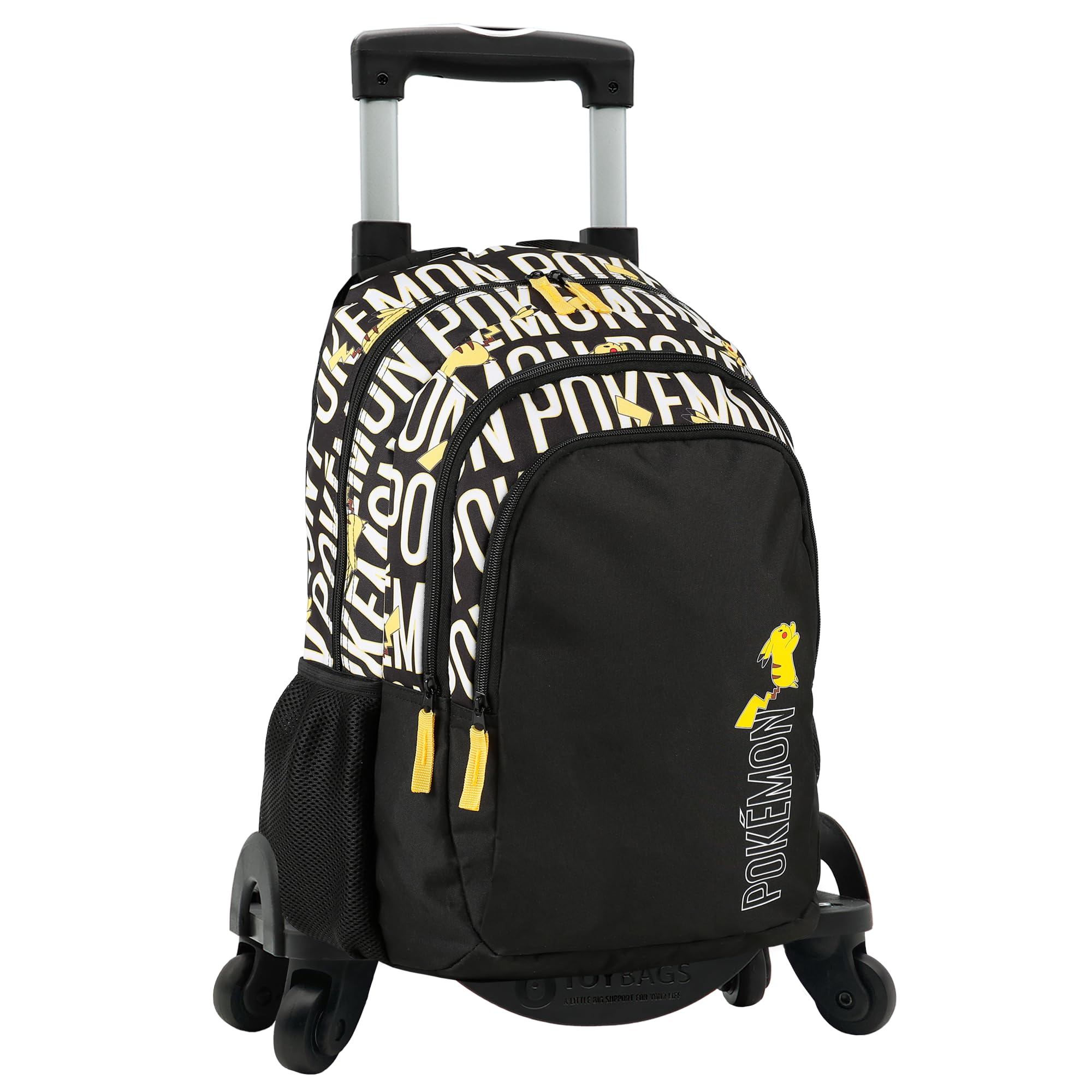 Pokémon Pokemon Mochila Escolar Doble Compartimento Adaptable + Carro Toybags con 4 Ruedas Giratorias, Unisex niños, Negro, Grande