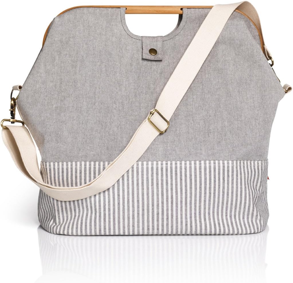 Sac De Voyage En Toile Et Bambou – 40,5 X 25 X 45 Cm – Gris – Grand Volume, Solide Et Léger
